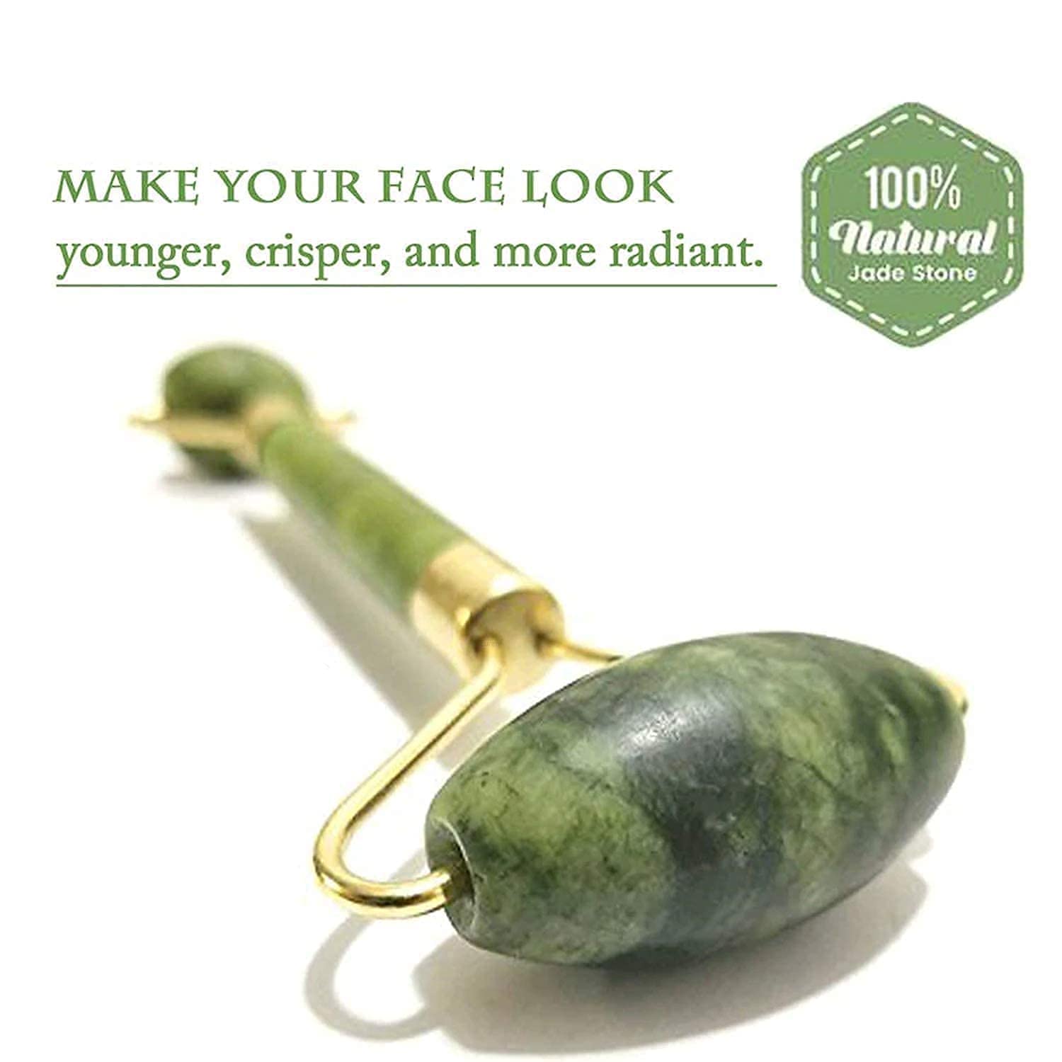 Lusty Soul Jade Double Ended Green Stone Face Massager & Roller with Jar Puff Set - 2 Piece Skincare Tools for Facial Massage, Anti-Aging & Relaxation - Perfect for Home Spa, Self-Care & Beauty Routine