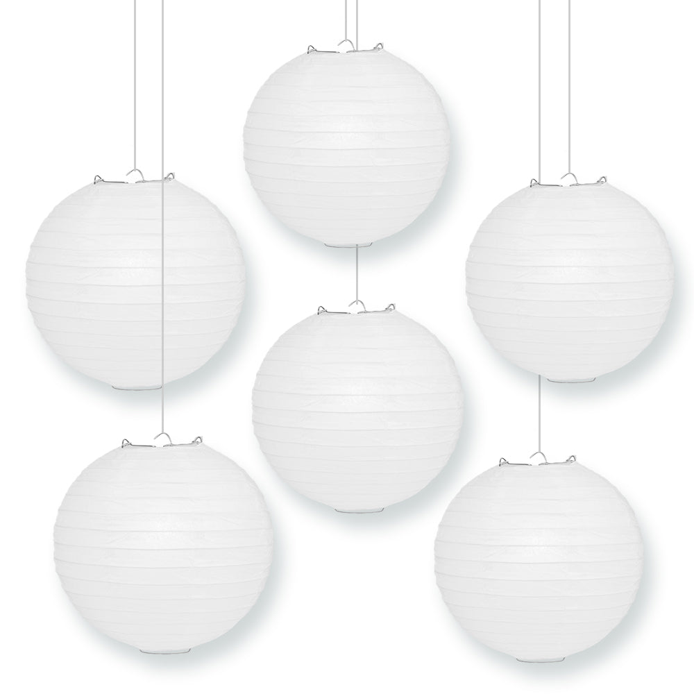 6 Pack 8 Inch White Parallel Ribbed Round Paper Lanterns for Wedding, Party, Home Decor & Indoor Outdoor Lighting