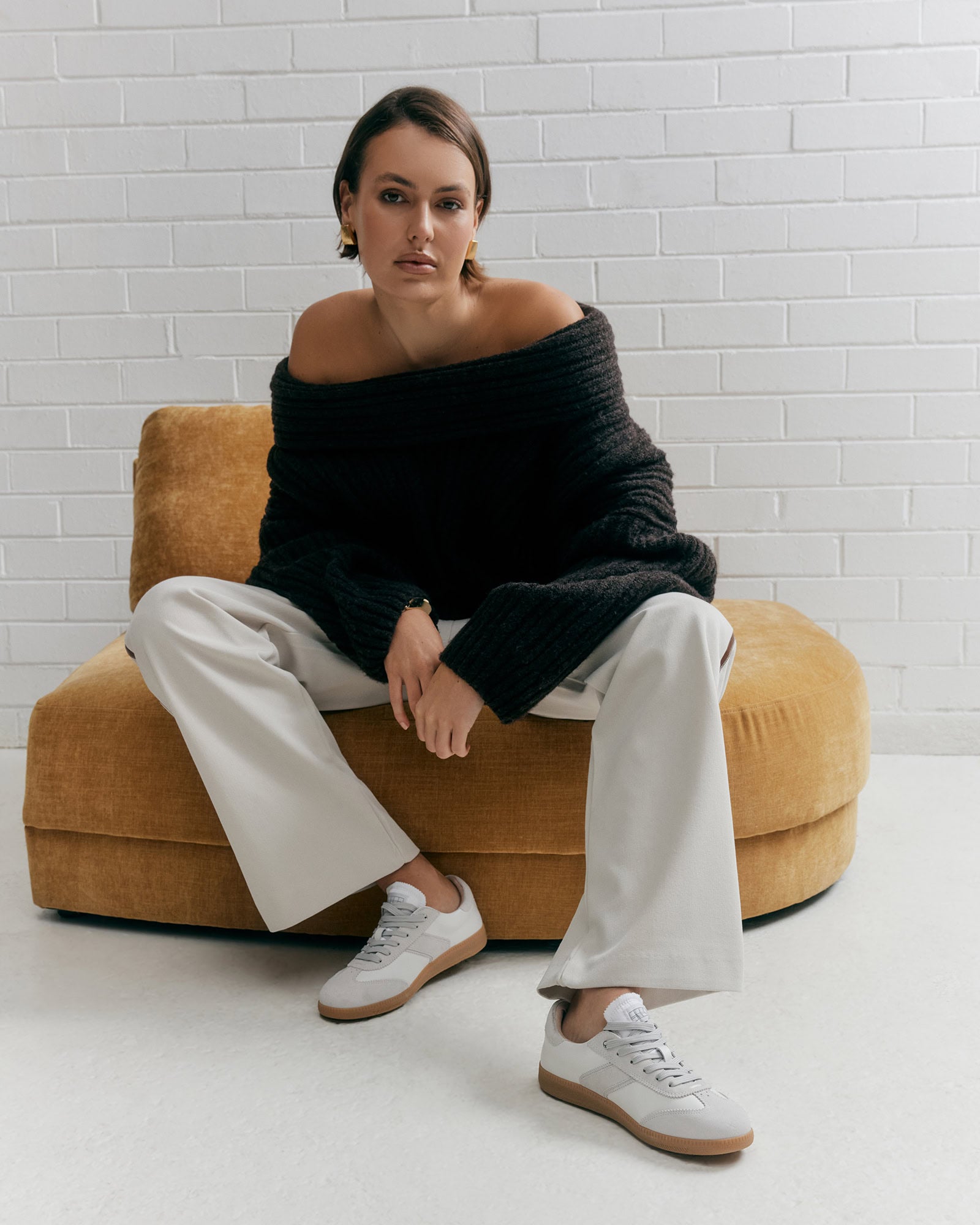 LOLA White & Grey Leather Sneakers for Women - Comfortable Casual Walking Shoes for Everyday Wear, Gym, and Travel