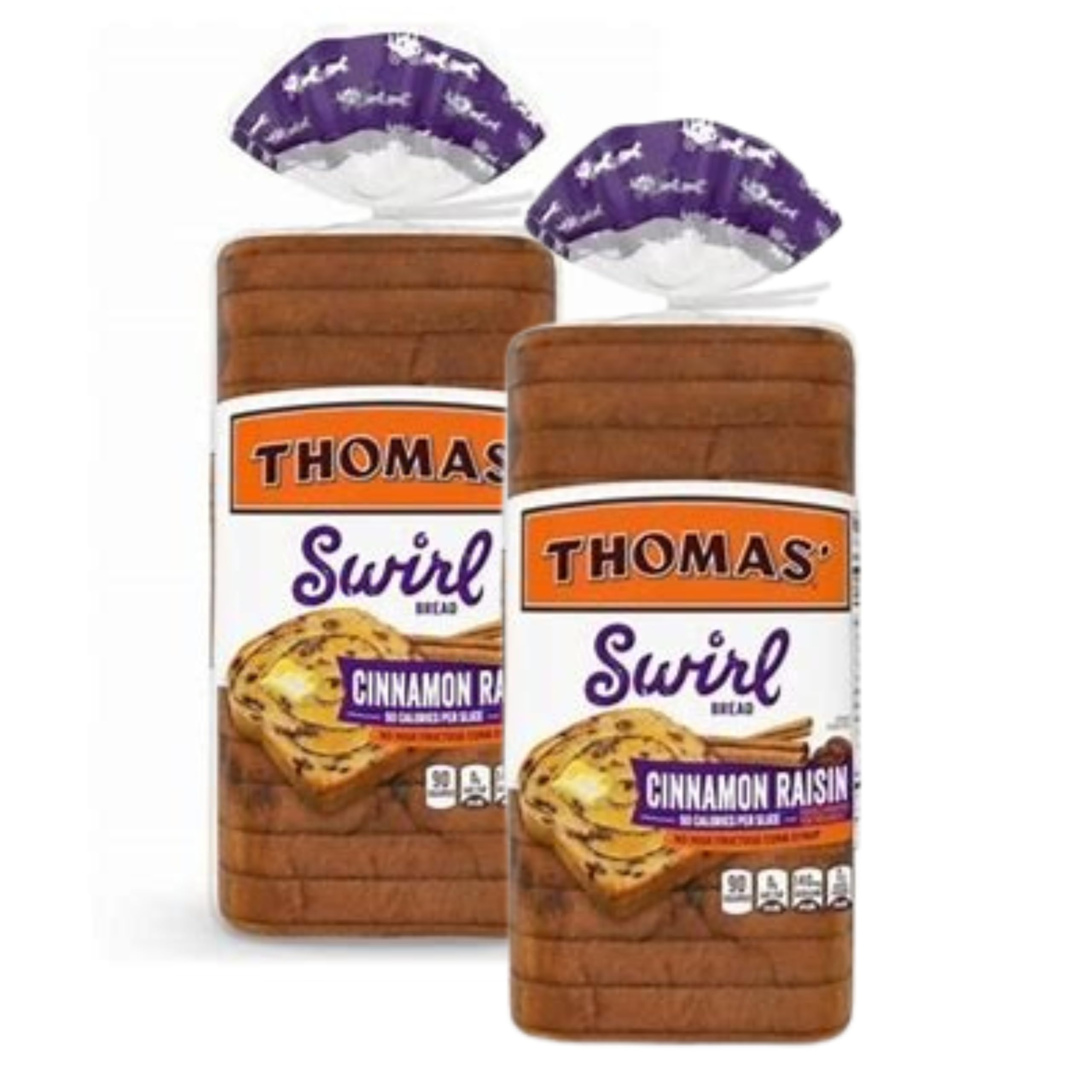 Thomas' Swirl Cinnamon Raisin Bread 16oz - 90 Calories per Slice | 2-Pack Whole Grain Breakfast Toast | Perfect for School Lunches & Morning Snacks