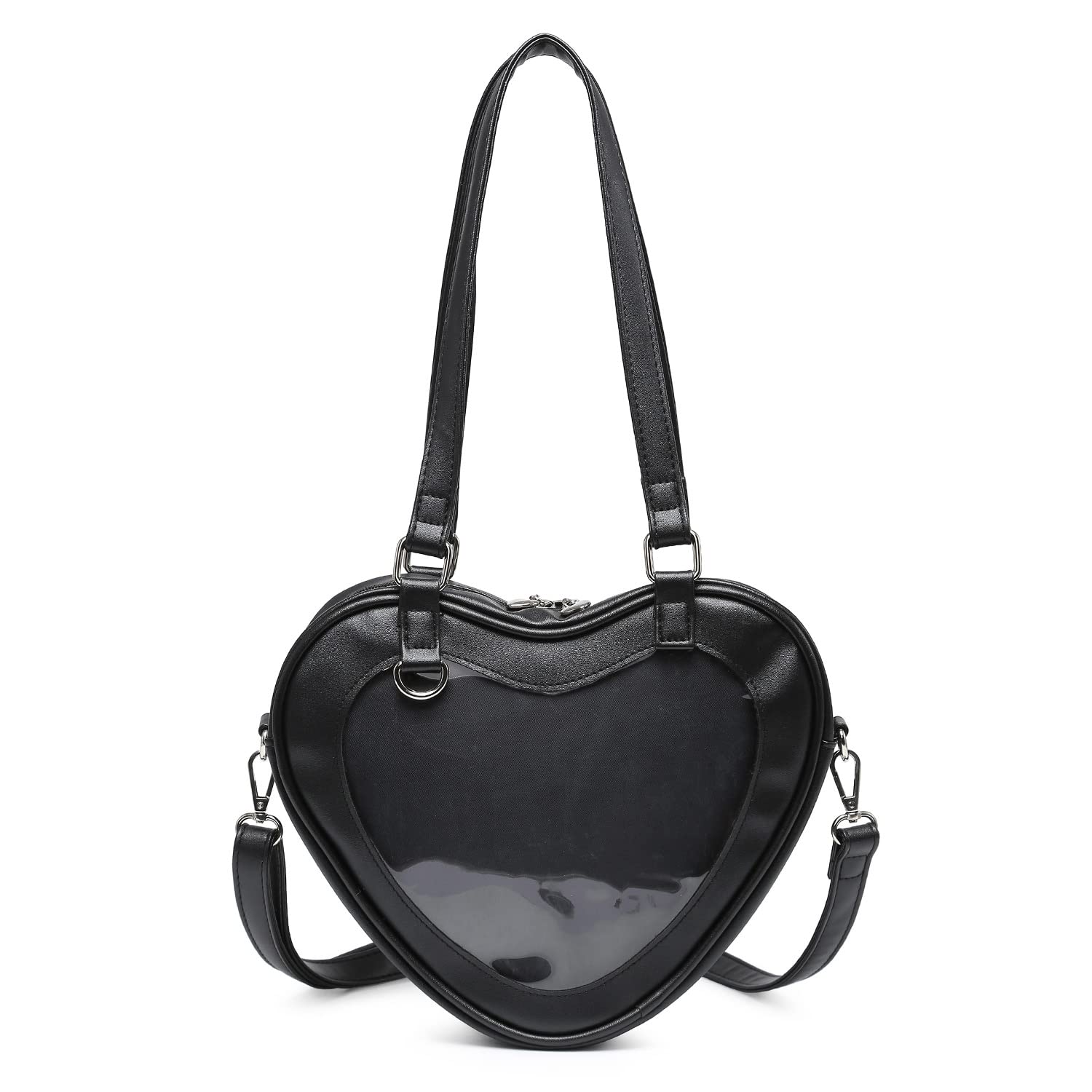 Empire Women's Heart Shaped Clear Shoulder Bag - Transparent Tote Purse & Crossbody Ita Bag for Anime Pins Collection - Perfect for Conventions, Cosplay & Everyday Use