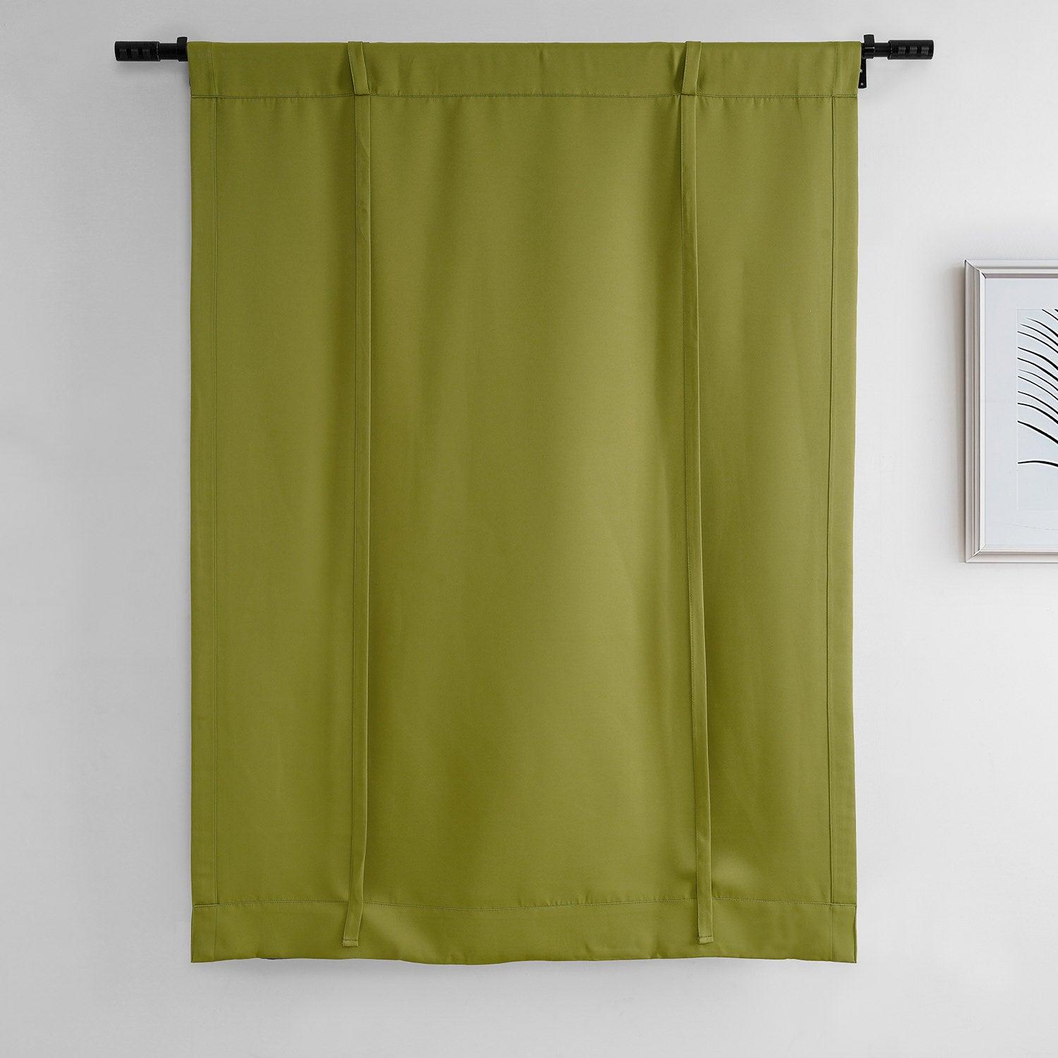 Blackout Tie-Up Window Shade in Moss Green - Light Blocking Curtain for Bedroom, Nursery & Home Office - Perfect for Daytime Napping & Privacy
