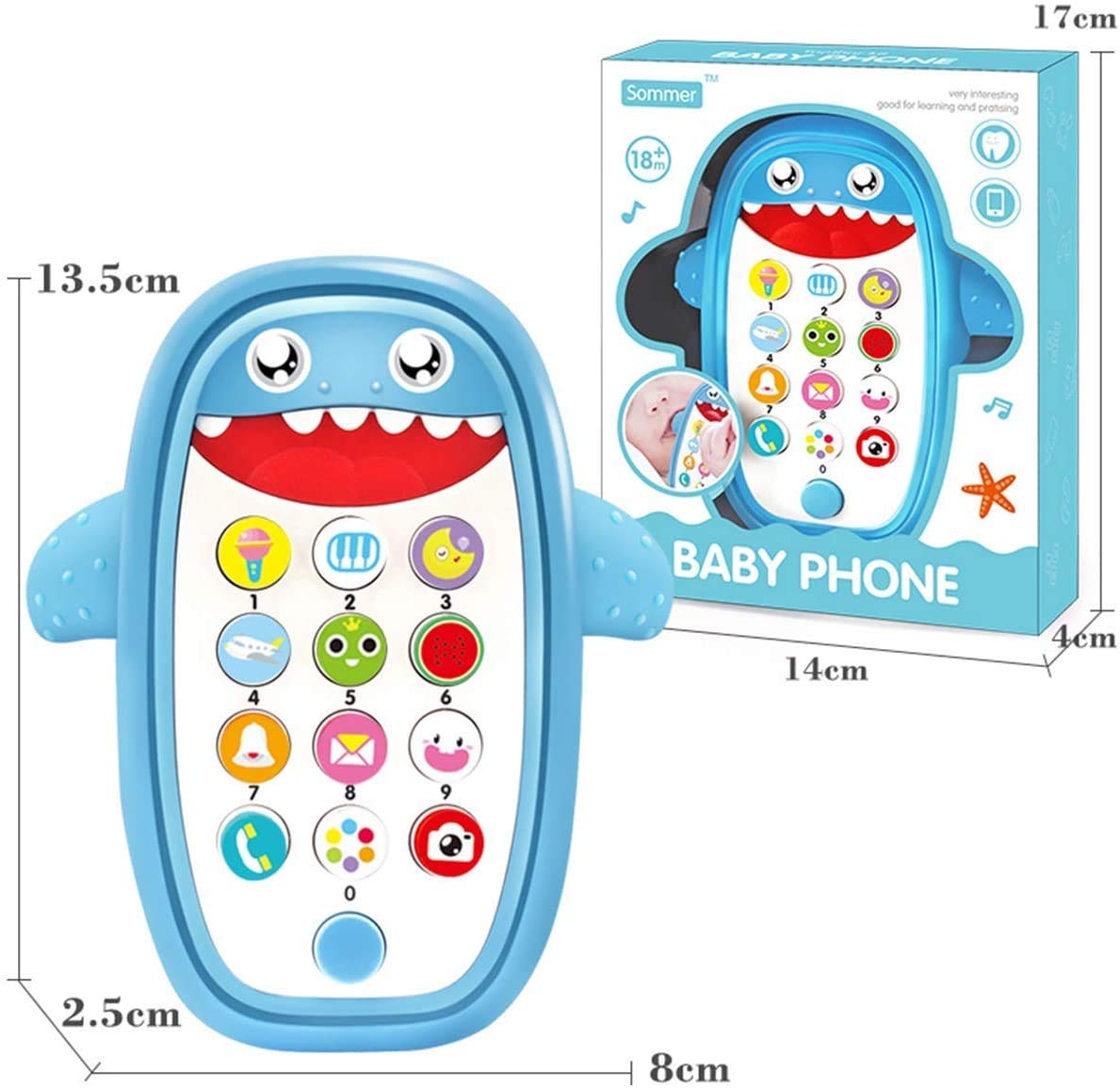 Baby Shark Musical Phone Toy with Lights & Sounds - Teething & Learning Toy for Babies & Toddlers - Interactive Educational Toy for Playtime & Early Development (Red)
