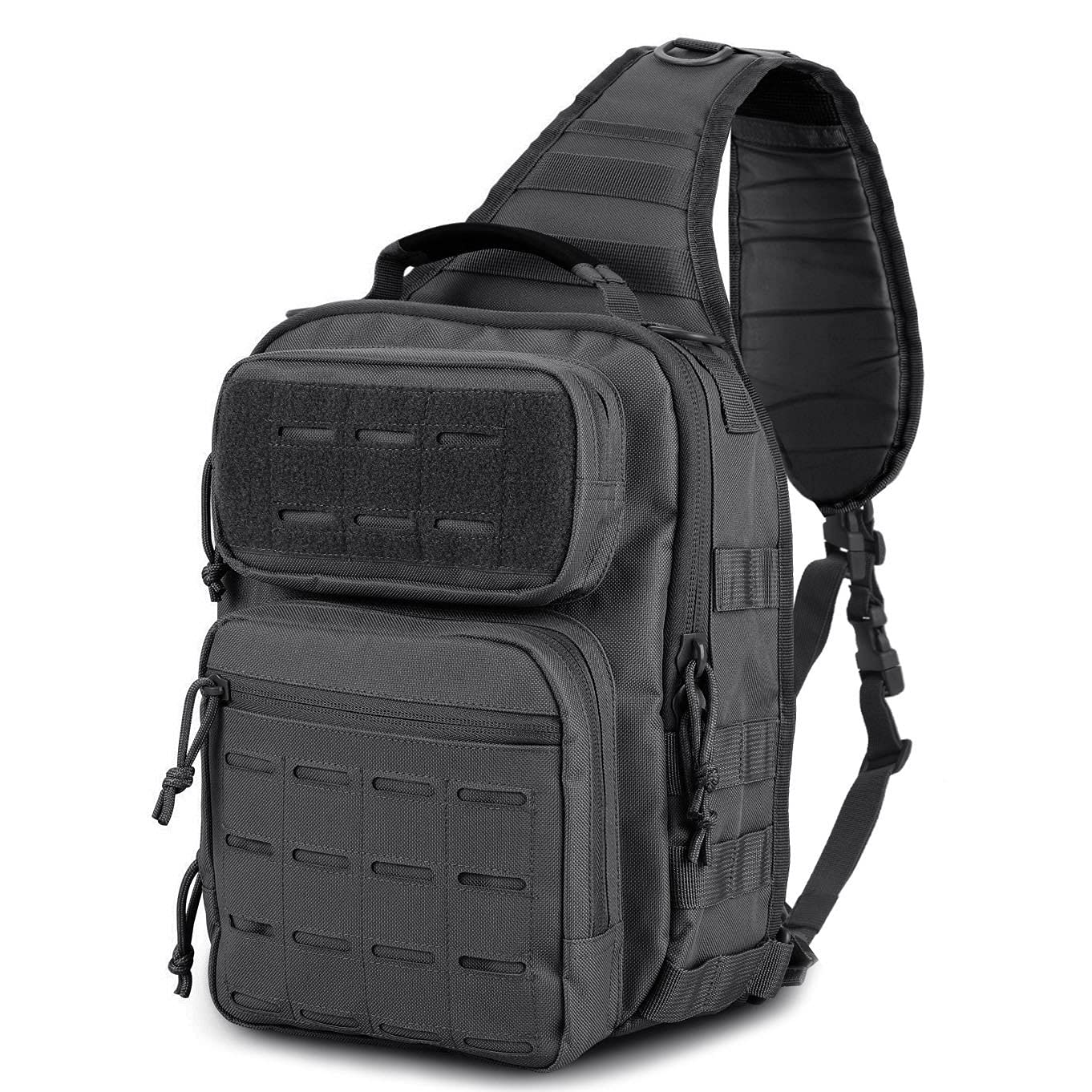 WINCENT Tactical Sling Bag - Military Molle Shoulder Backpack for Outdoor, Hiking & EDC | Durable Rover Assault Range Pack | Perfect for Travel, Diaper Bag & Day Use (Black)
