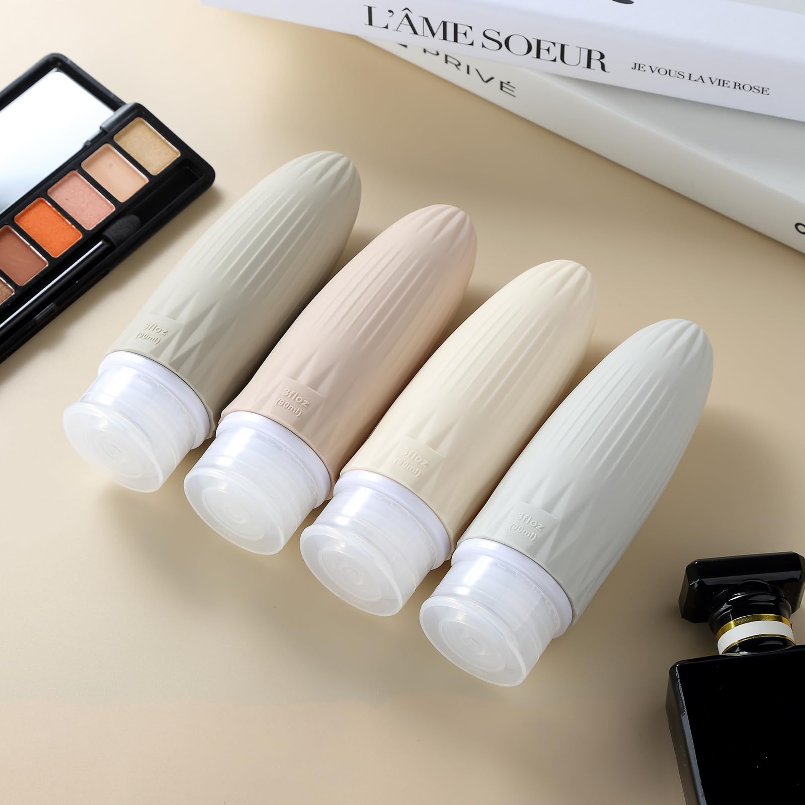 Gemice 4-Pack Leak-Proof Silicone Travel Bottles (3oz TSA Approved) - Refillable Squeezable Containers for Shampoo, Body Wash & Lotion | Perfect for Air Travel, Gym & Vacation Essentials