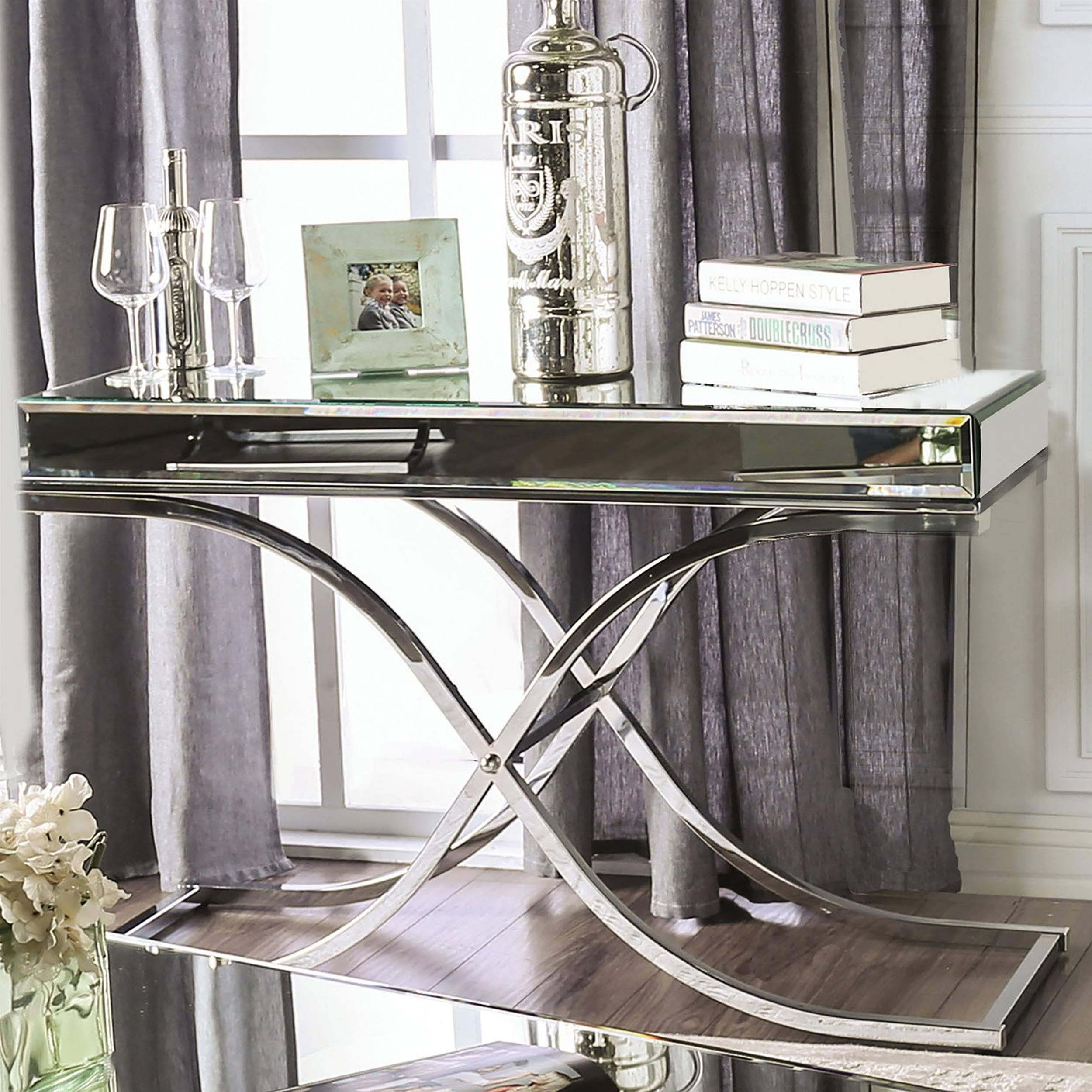 Furniture of America Luxy Mirror Panel Side Table - Chrome Finish | Modern Accent Table for Living Room, Bedroom & Entryway
