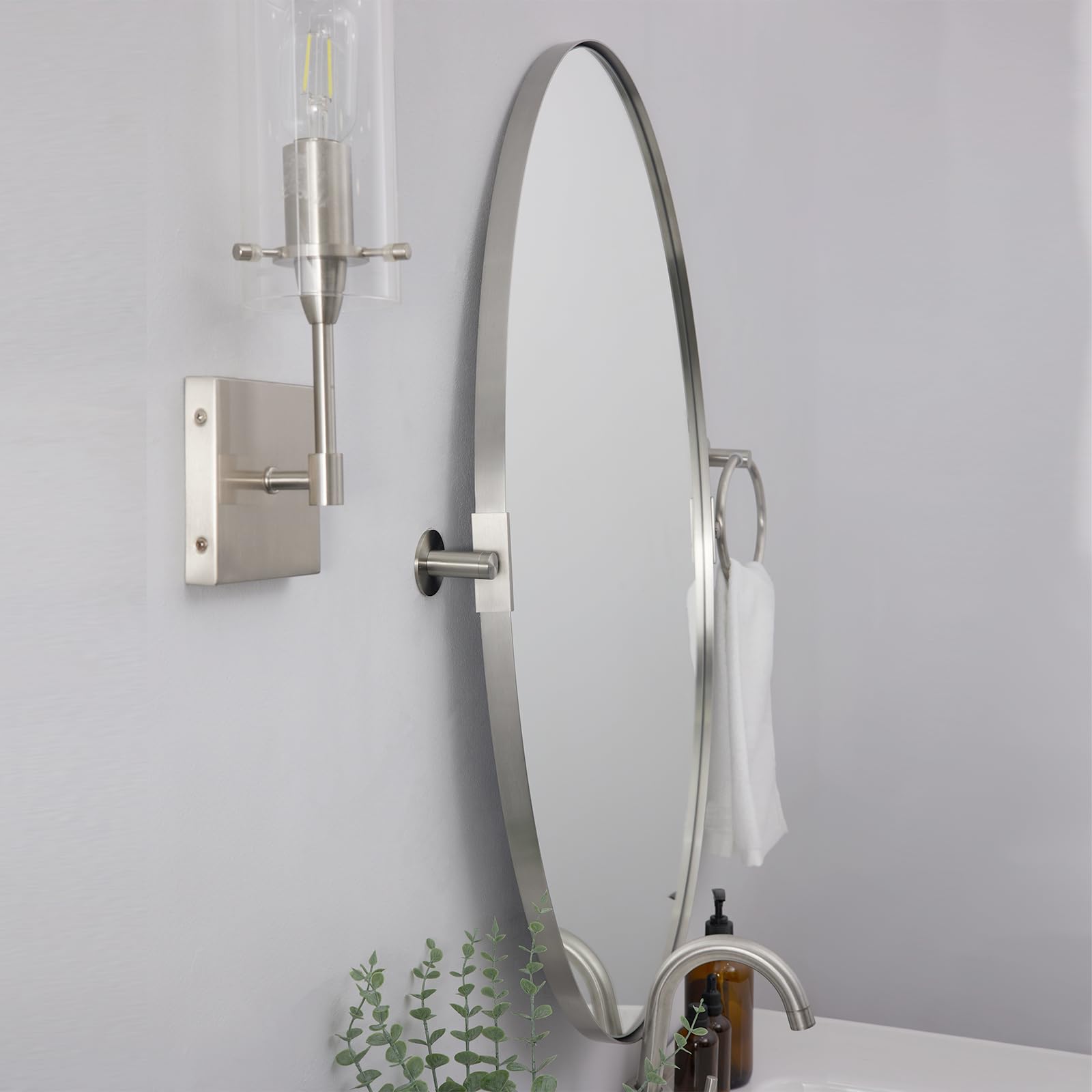 ANDY STAR Brushed Nickel Oval Pivot Bathroom Mirror - Stainless Steel Metal Frame Tilting Vanity Wall Mirror for Vertical or Horizontal Hanging - Perfect for Bathrooms, Bedrooms, and Dressing Areas