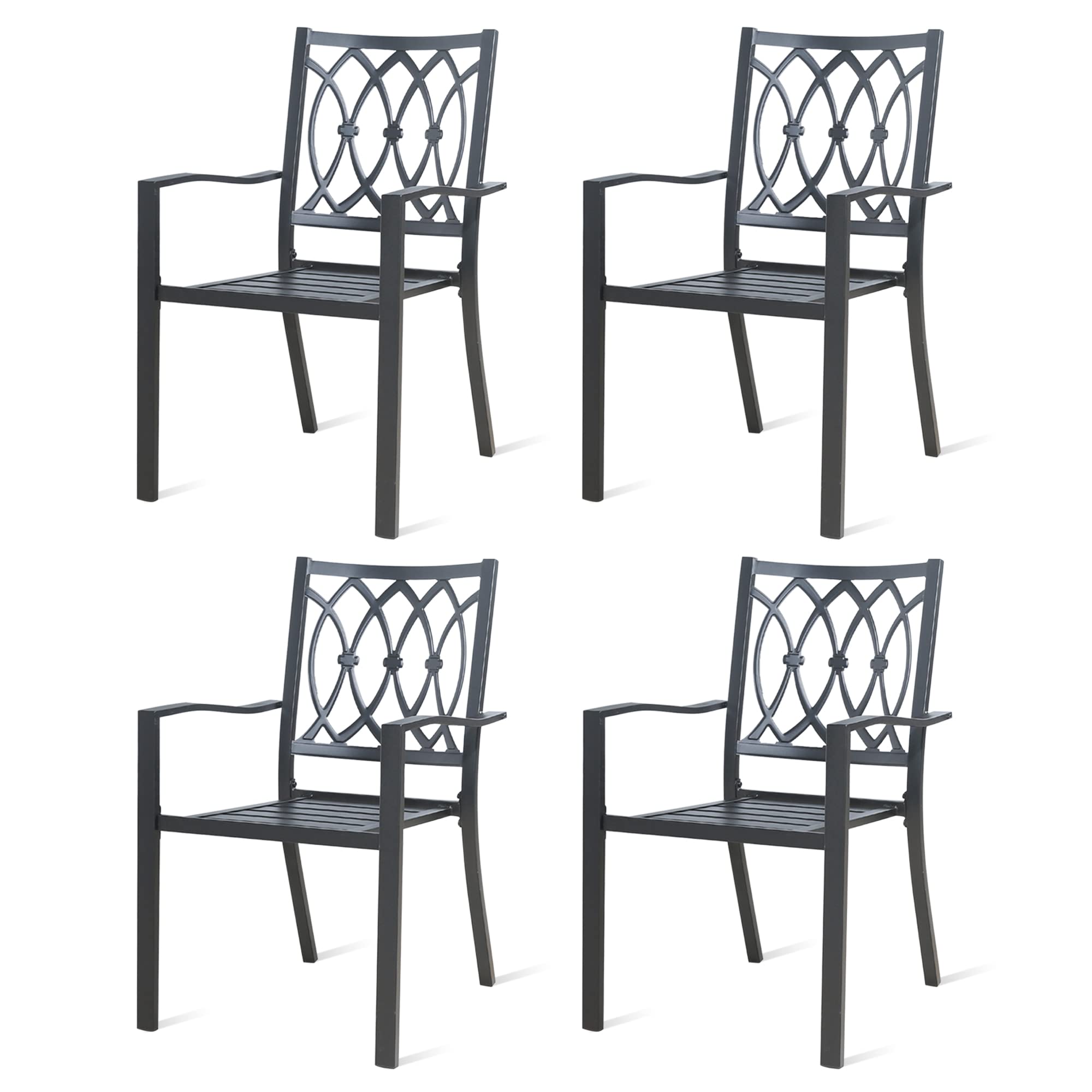 ULAX 4-Piece Black Stackable Outdoor Dining Chairs Set - Iron Patio Chairs with Armrests for Garden, Backyard, Poolside & Restaurant Use