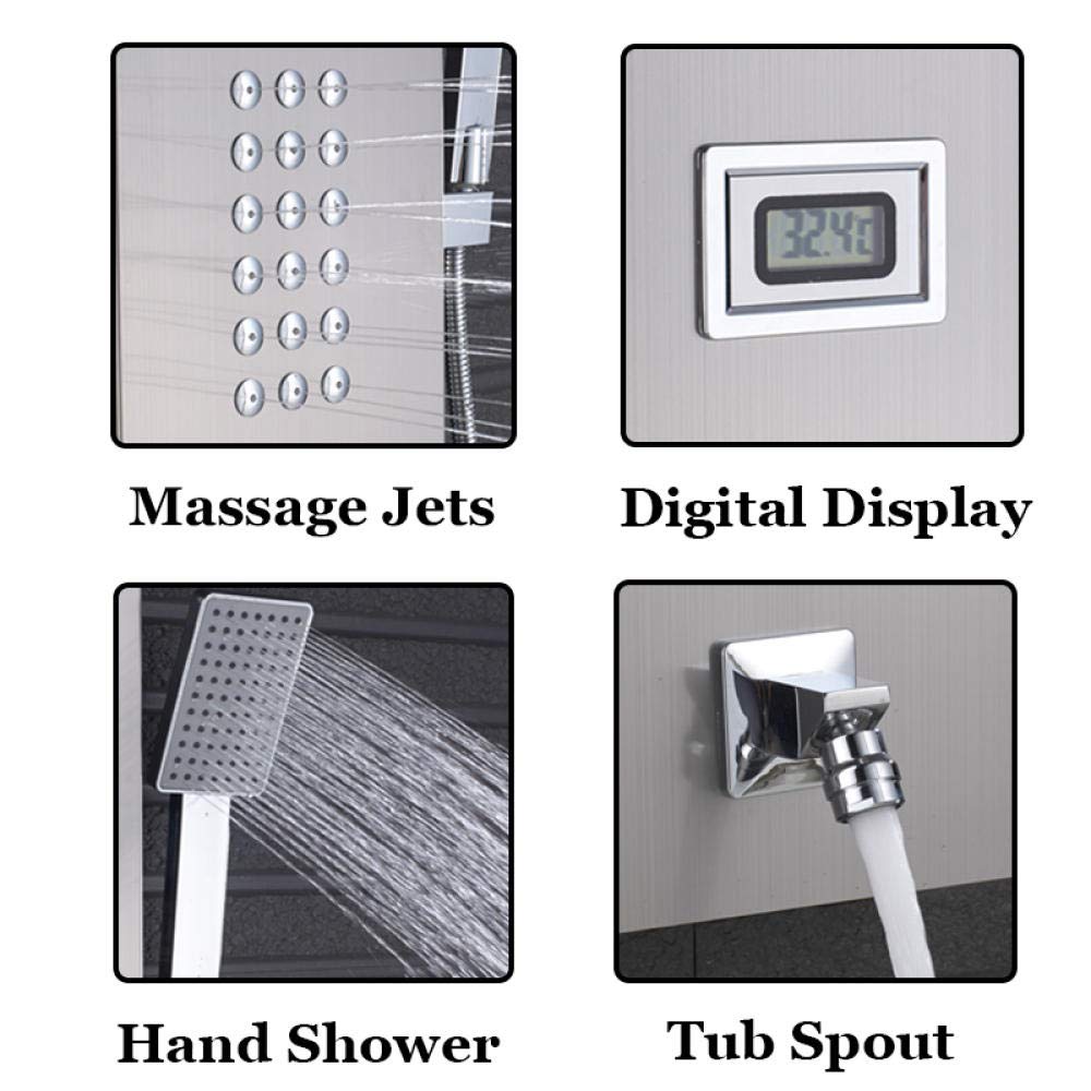 Brushed Nickel Wall Mounted Bathroom Shower Panel with Adjustable Plastic Hand Shower - Perfect for Modern Home Spa Experience and Luxury Bathroom Upgrade