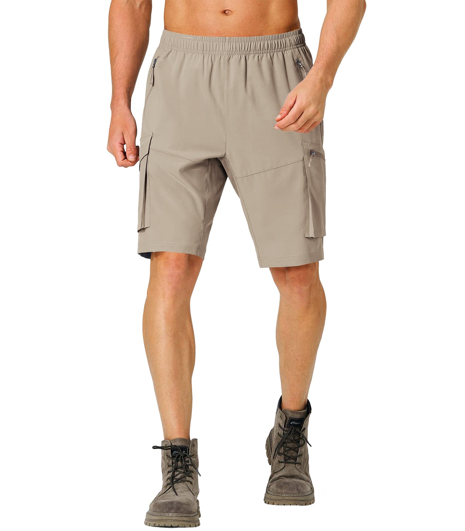 Lexiart Men's Hiking Cargo Shorts - Stretchable Quick-Dry Outdoor Shorts with Drawstring Waist & Zipper Pockets | Perfect for Hiking, Camping, Travel & Summer Adventures
