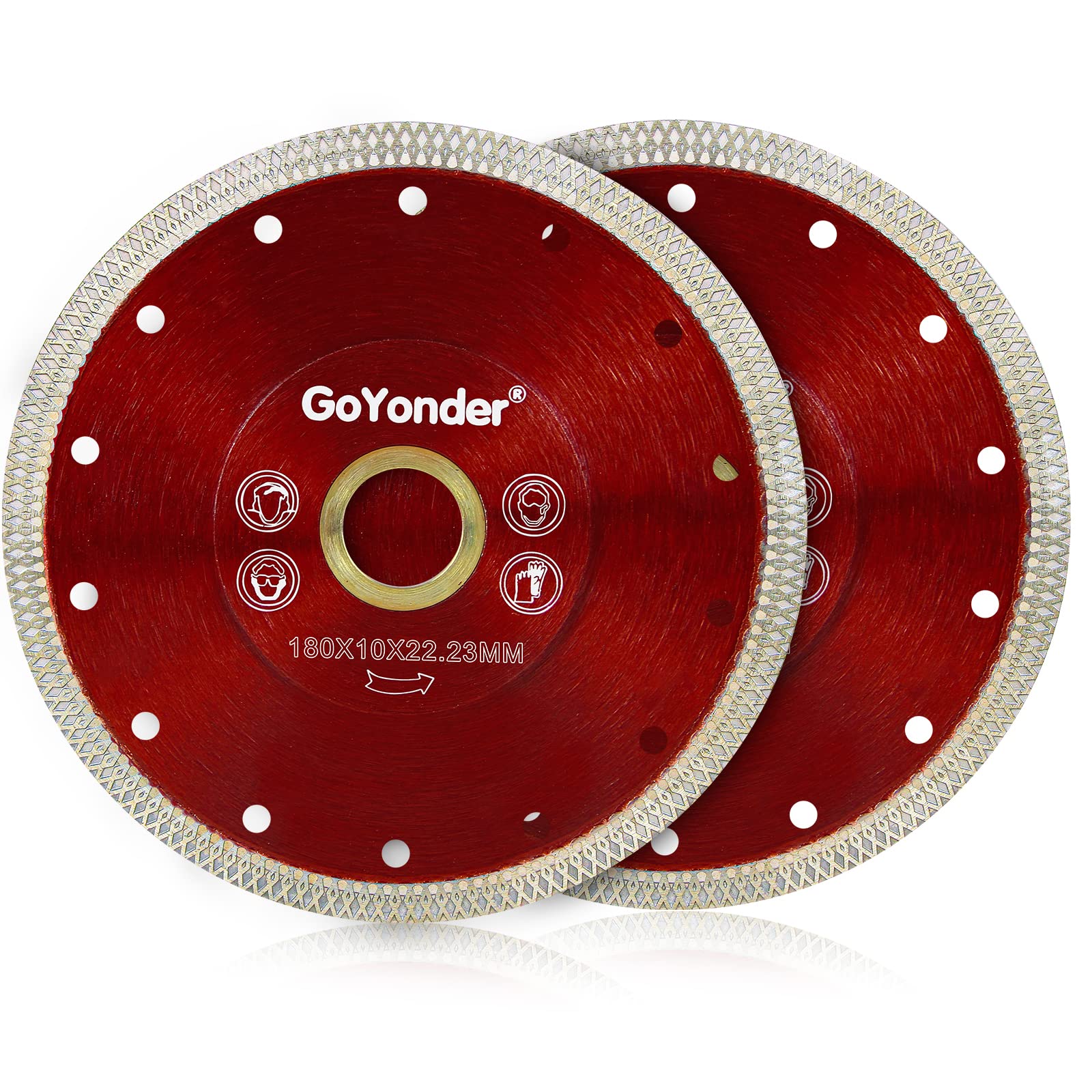 GoYonder 7-Inch Diamond Saw Blade - Ultra Thin 180mm Angle Grinder Disc for Cutting Porcelain Tile, Granite, Marble - 2PCs Red Blades for Professional Tile Work & DIY Home Renovation Projects