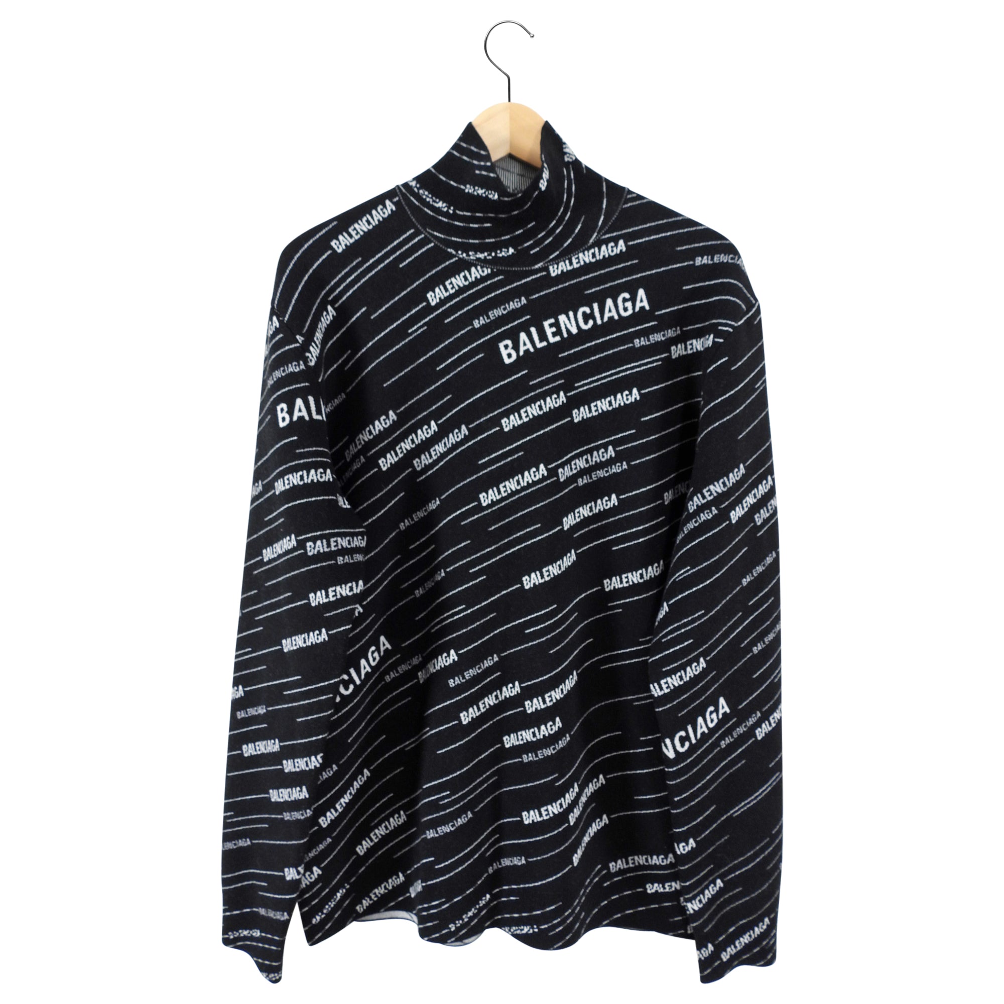 Balenciaga 2019 Black Wool Logo Sweater - Men's Luxury Oversized Knit Pullover for Winter Fashion & Streetwear Outfits
