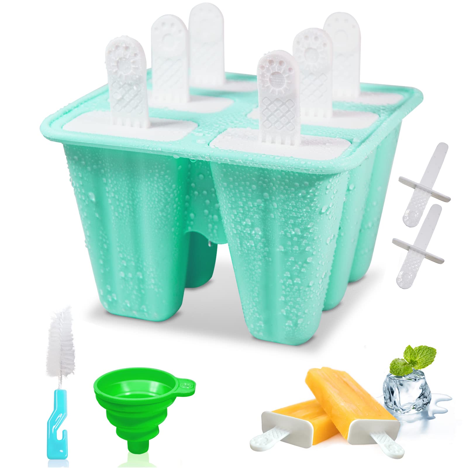 Eco-Friendly Silicone Popsicle Molds Set - BPA Free, Reusable Ice Pop Makers with Sticks, Funnel & Cleaning Brush for Homemade Ice Cream, Frozen Yogurt & Healthy Summer Treats - Perfect for Kids Parties, Backyard BBQs & Family Fun