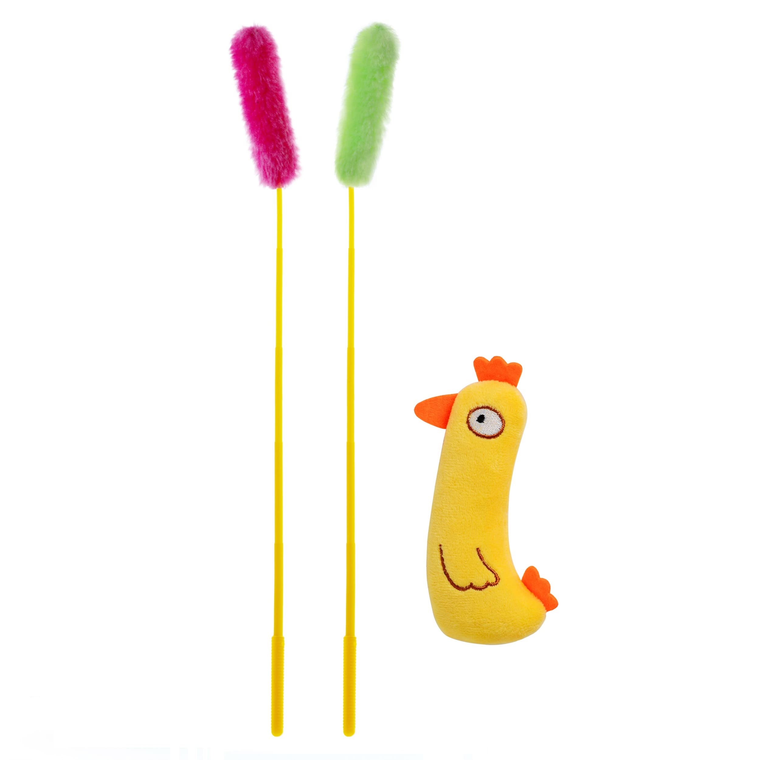 Interactive Cat Toy Set - 3-Piece Chicken Catnip Toy & Plush Teaser Wand for Indoor Cats - Funny & Stimulating Play for Kittens - Perfect for Playtime, Training & Bonding with Your Feline Friend