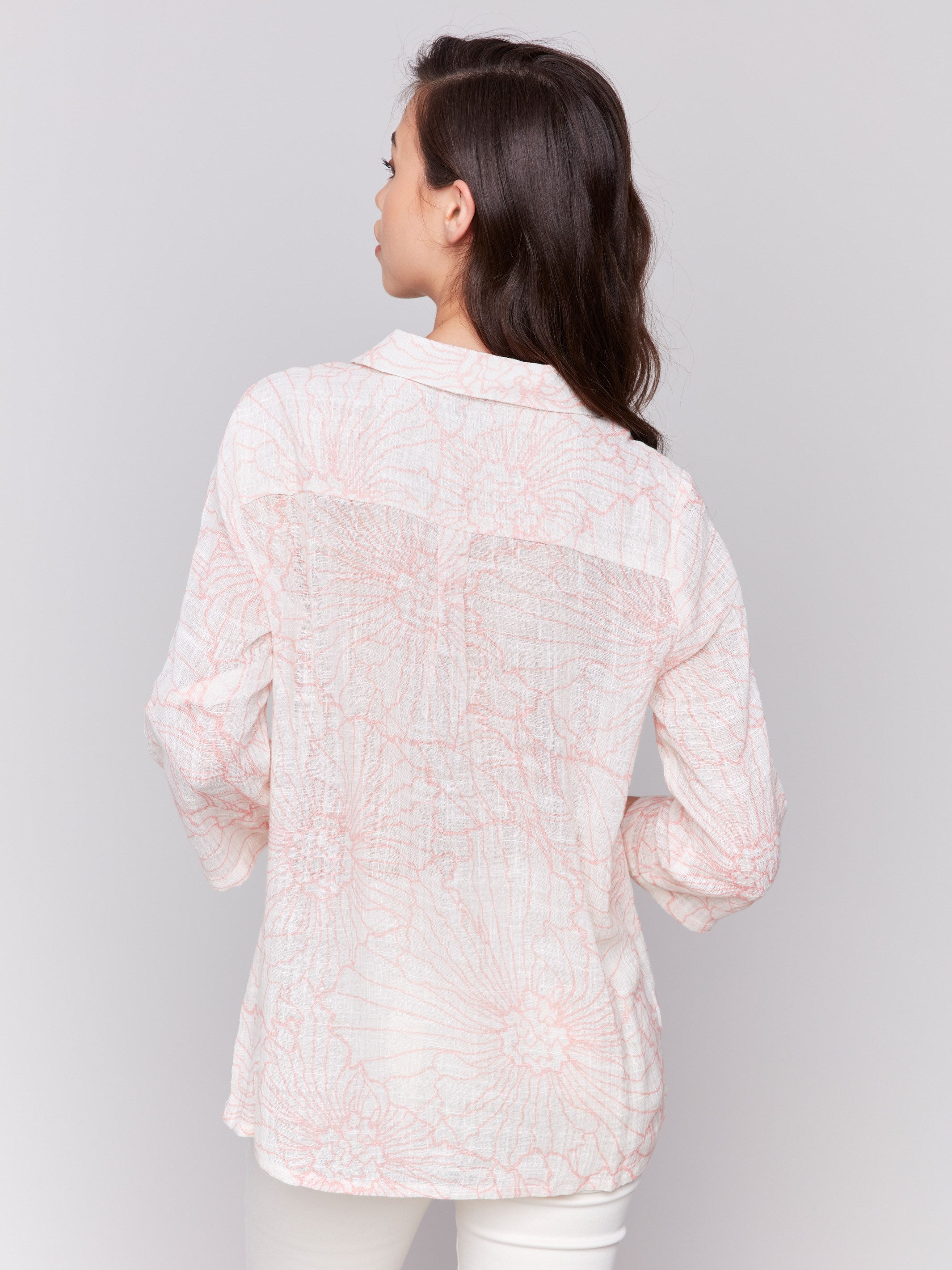 Printed Cotton Gauze Shirt for Women - Soft & Breathable Summer Blouse - Guava Color - Perfect for Beach Outings & Casual Wear