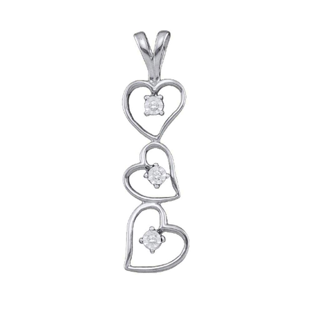 10K White Gold Women's Round Diamond Triple Cascading Heart Pendant Necklace .03 CTTW - Elegant Gift for Valentine's Day, Anniversary & Special Occasions