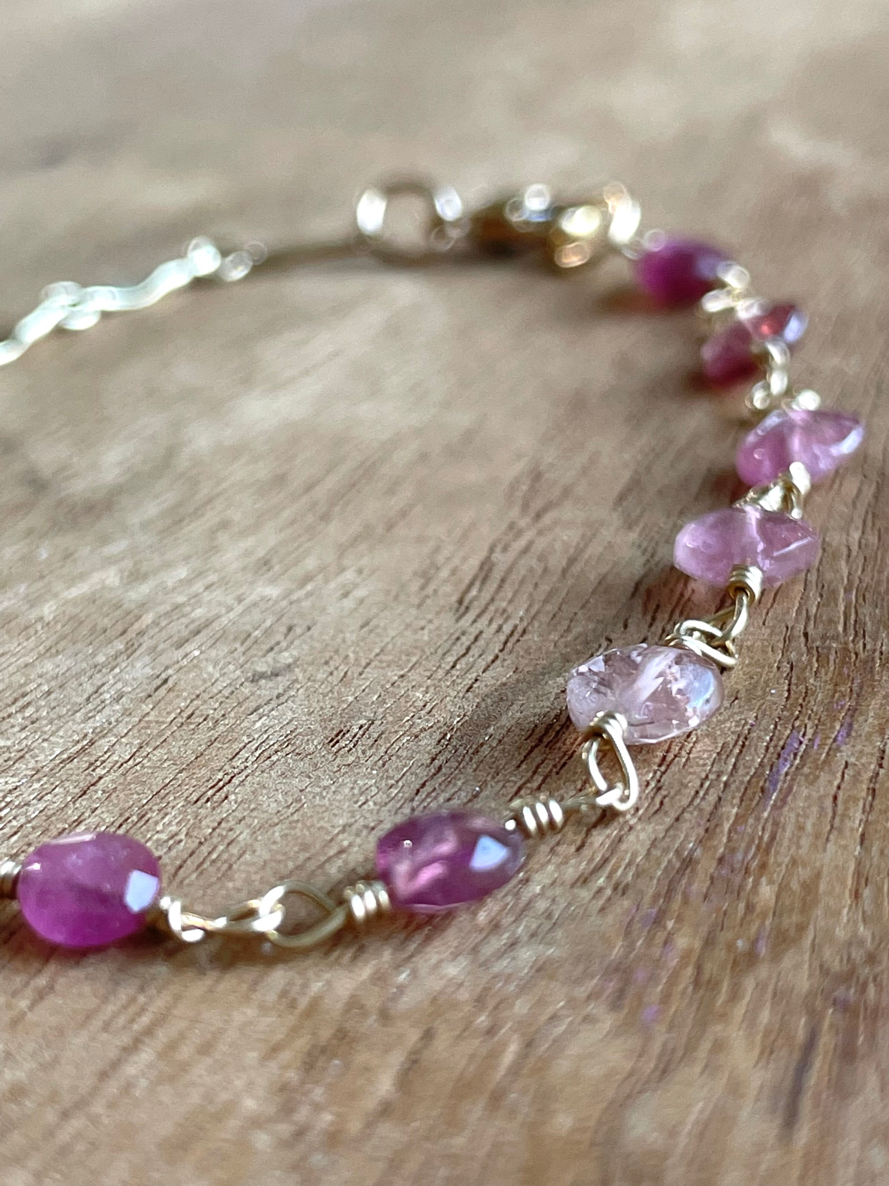 Pink Tourmaline Half and Half Bracelet - Genuine Pink Gemstone Jewelry for Women | Elegant Gift for Birthday, Anniversary & Everyday Wear