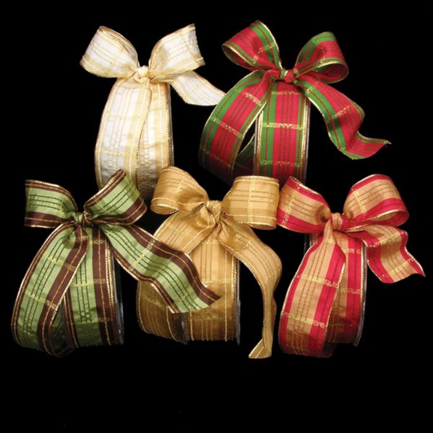 Festive Plaid French Wired Craft Ribbon - Gold, 1.5 Inch x 27 Yards for Holiday Gift Wrapping, DIY Decorations, Christmas Tree Ornaments & Party Favors