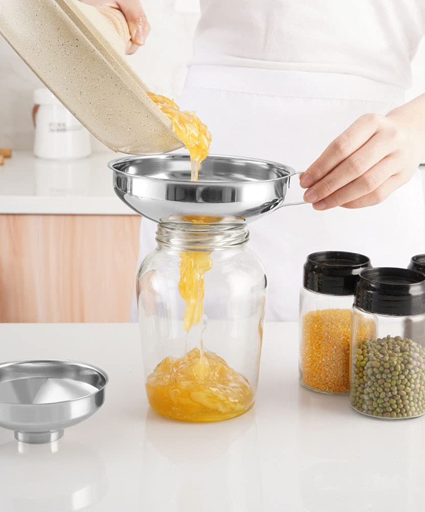 Stainless Steel Canning Funnel for Wide & Regular Jars - Large Kitchen Funnel with Handle for Home Canning, Preserving, Jam Making & DIY Food Storage