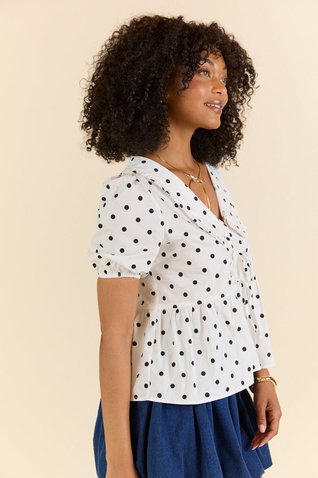 Elegant Ivory & Black Peter Pan Collar Polka Dot Blouse for Women - Vintage Inspired Office & Party Wear - Final Sale