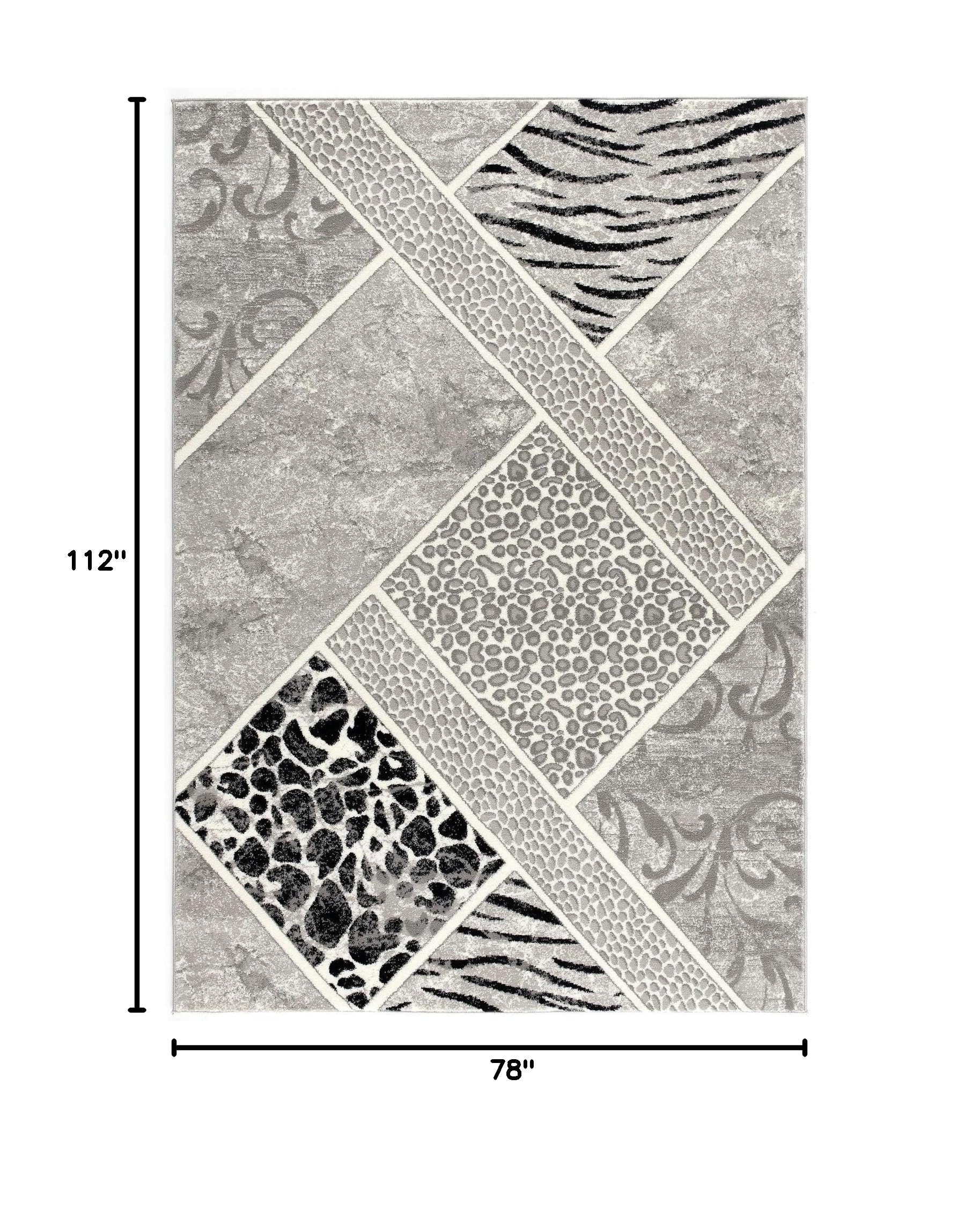 Modern Geometric Animal Print Grey Black Indoor Area Rug - 6' x 9' for Living Room, Bedroom, Dining Room & Kitchen | Soft & Durable Floor Mat for Home Decor, Pet-Friendly & Easy to Clean