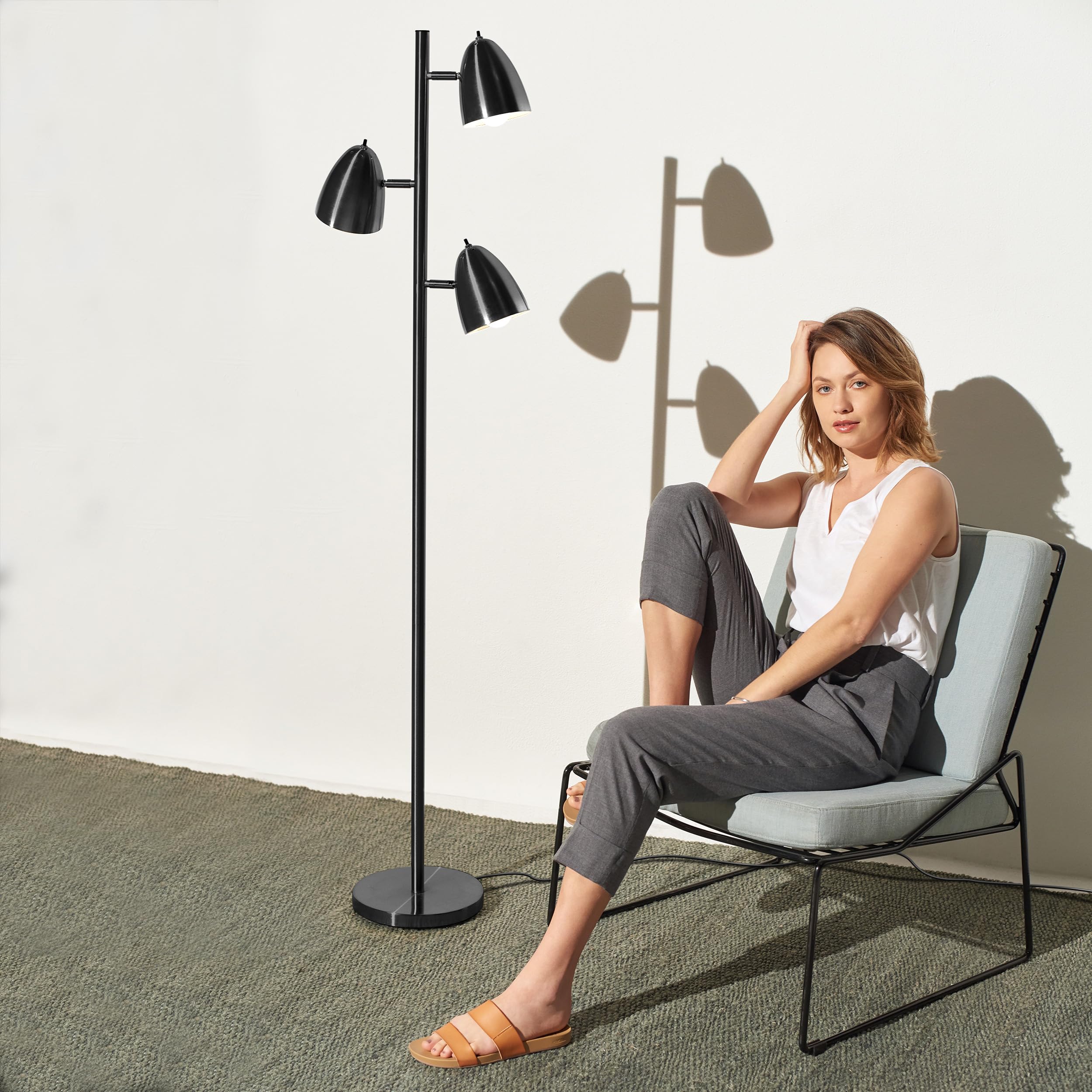 Brightech Jacob LED Standing Lamp - Modern Adjustable 3-Light Tree Floor Lamp for Living Room & Bedroom - Tall LED Lighting Fixture in Classic Black - Perfect for Reading, Working & Ambient Lighting