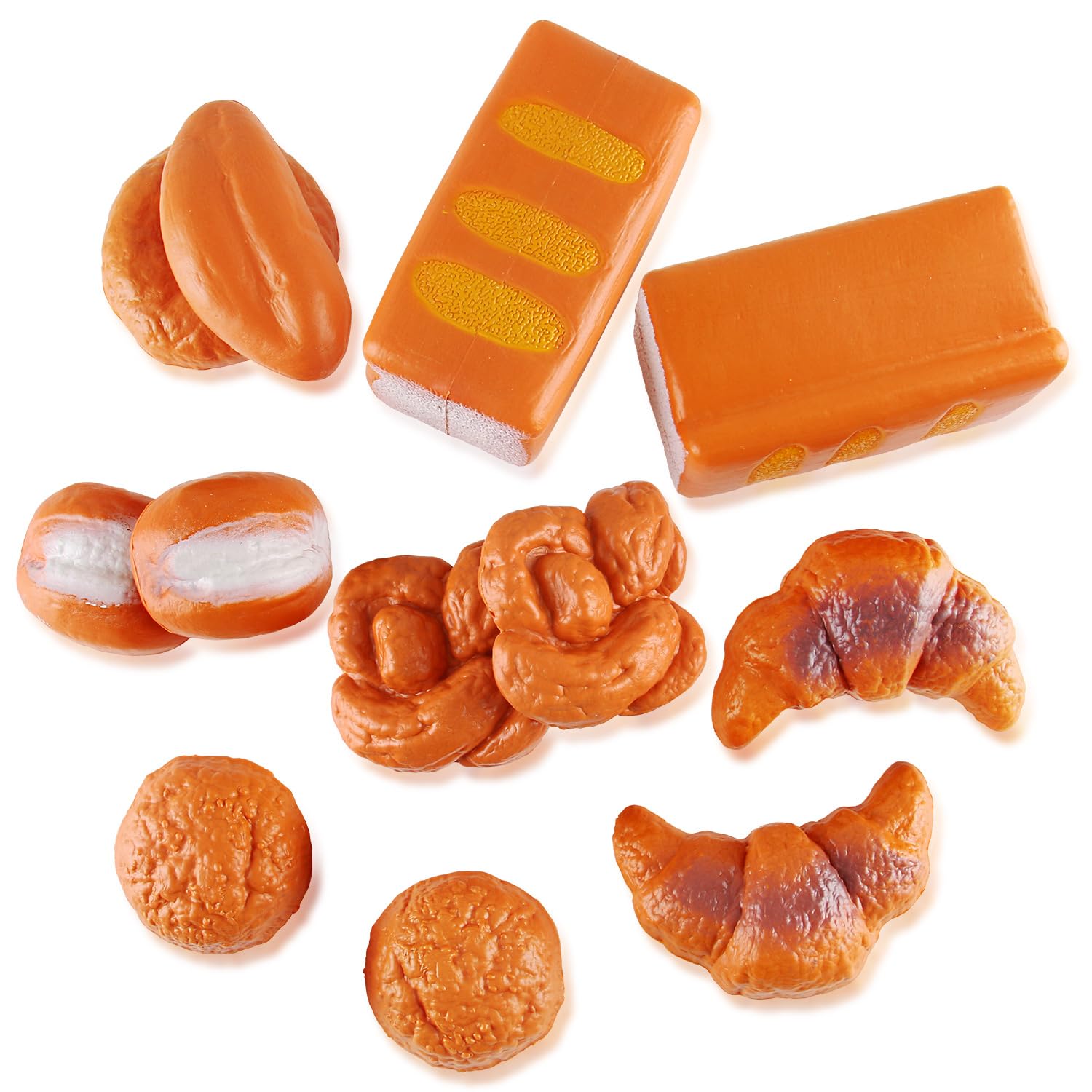 12-Piece Realistic Fake Bread Pastries Set - Life-Sized Plastic Pretend Play Food Toys for Kids Bakery, Grocery & Kitchen Role Play - Perfect for Pretend Cooking, Tea Parties & Educational Play