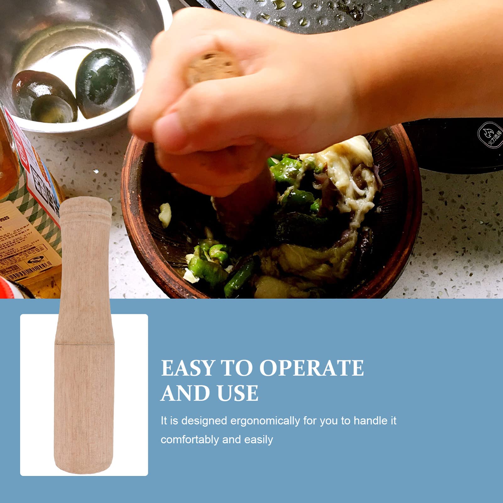 Premium Natural Wooden Pestle & Muddler - Multi-Functional Mini Kitchen Tool for Grinding, Muddling & Pounding - Ideal for Bartenders, Sauerkraut Making & Home Cooking Accessories