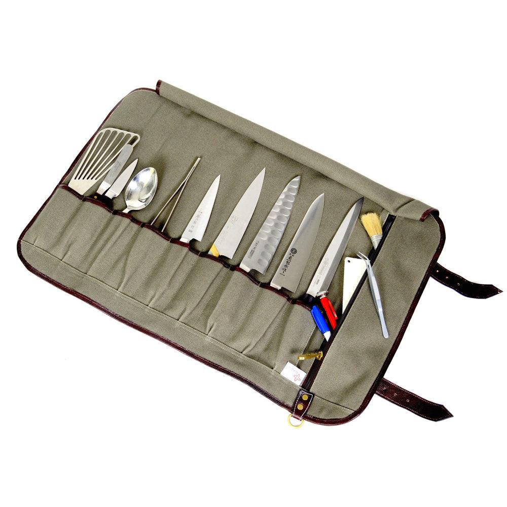 Boldric 15-Pocket Canvas Knife Roll Bag - Professional Chef Knife Organizer for Kitchen & Culinary Tools (Yellow) | Perfect for Chefs, Butchers & Outdoor Cooking