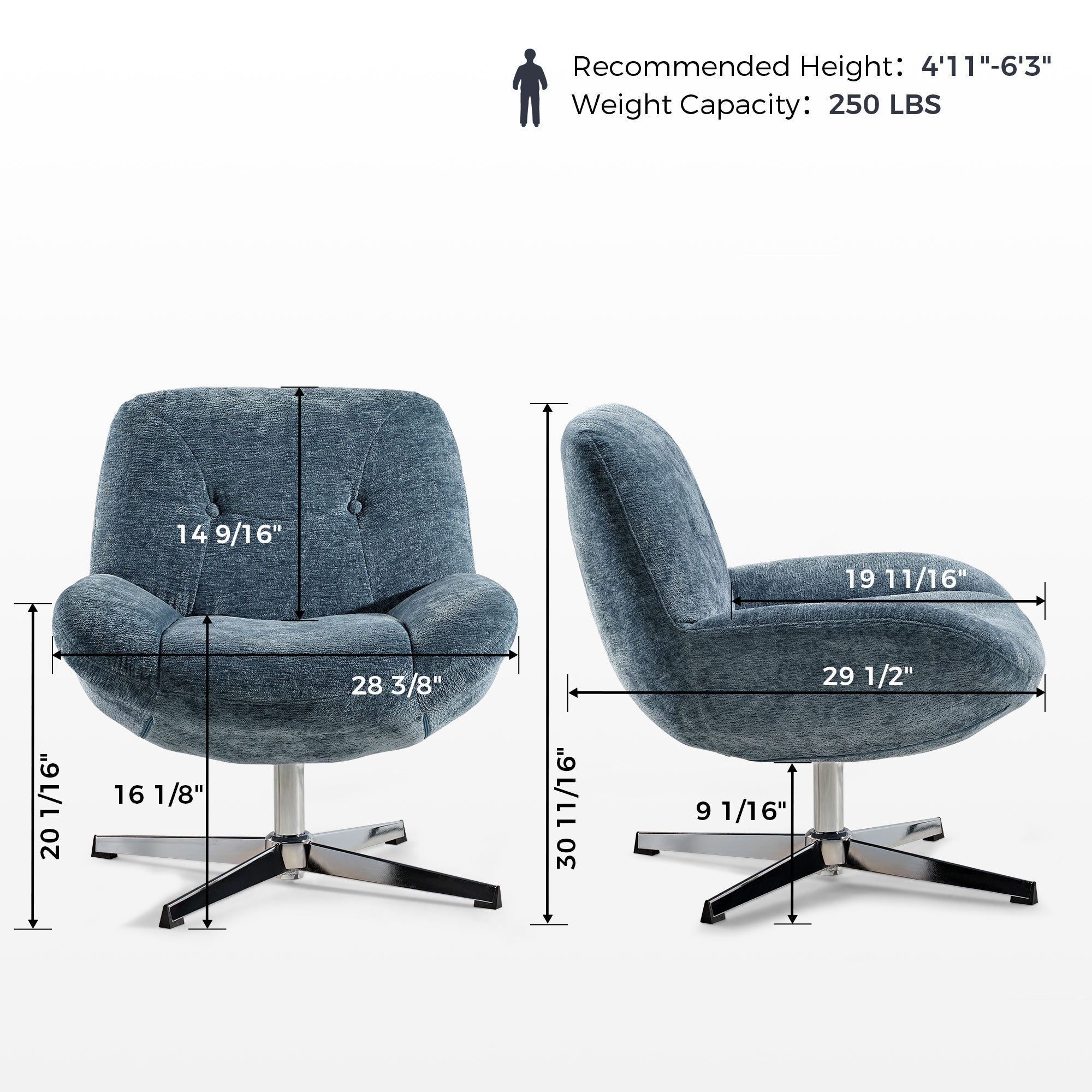 Henry Chenille Swivel Lounge Chair - Modern Velvet Accent Chair with 360° Rotation for Living Room, Bedroom, or Office - Perfect for Relaxing, Reading, and Entertaining Guests