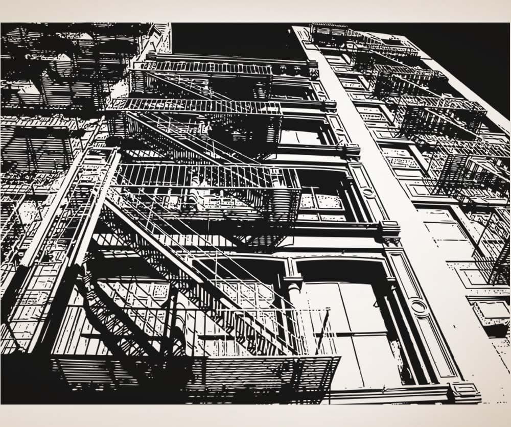 Vinyl Wall Decal Sticker - Fire Escape Ground View Design #5233 - Perfect for Home Decor, Office & Kids Room Wall Art