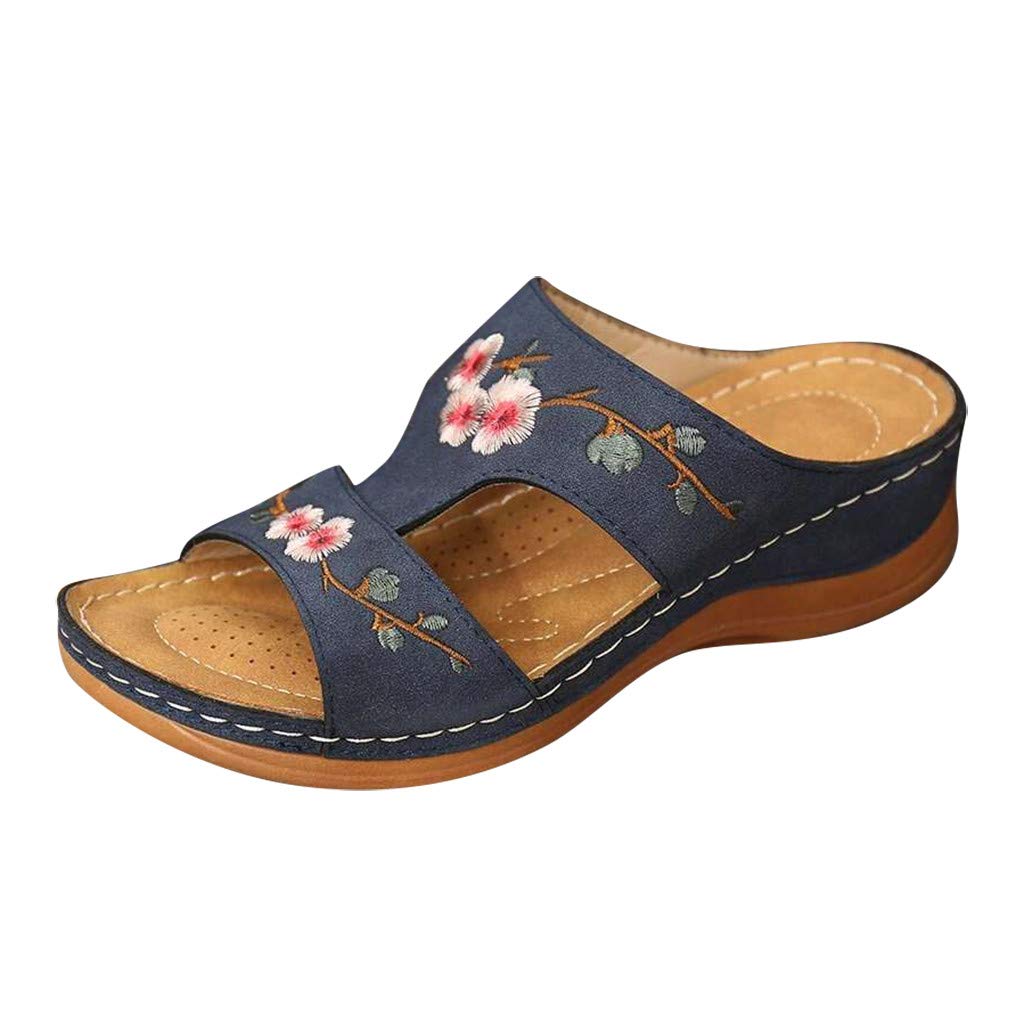 Limsea Women's Comfortable Wedge Slide Sandals - Open Toe Low Heel Non-Slip Walking Slippers - Size 9.5 Wide (X) - Blue - Perfect for Beach, Poolside & Summer Vacation Outfits