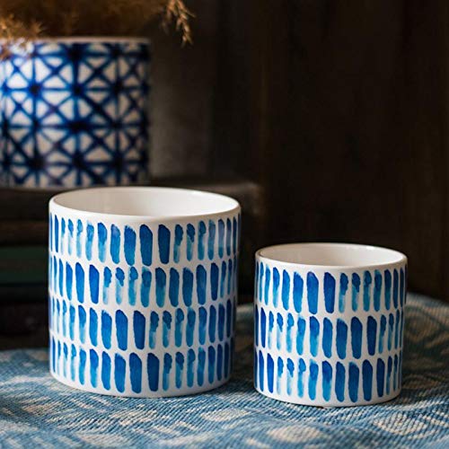 RusticReach Blue Print Ceramic Vase Planter - Handcrafted Farmhouse Decor with Various Patterns - Perfect for Home, Office & Wedding Centerpieces