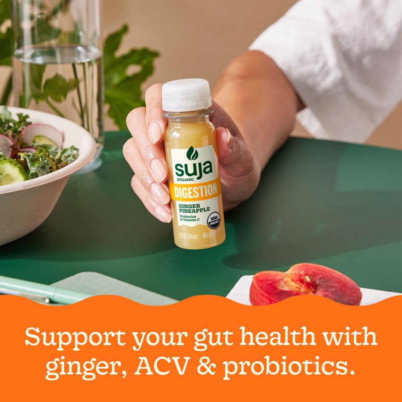 Organic Digestion Shot with Ginger & Apple Cider Vinegar - Immunity Booster & Digestive Aid | Cold-Pressed Juice with Live Probiotics | Plant-Based, Gluten-Free Functional Shots for Gut Health & Wellness | Perfect for Travel, Workouts & Daily Detox