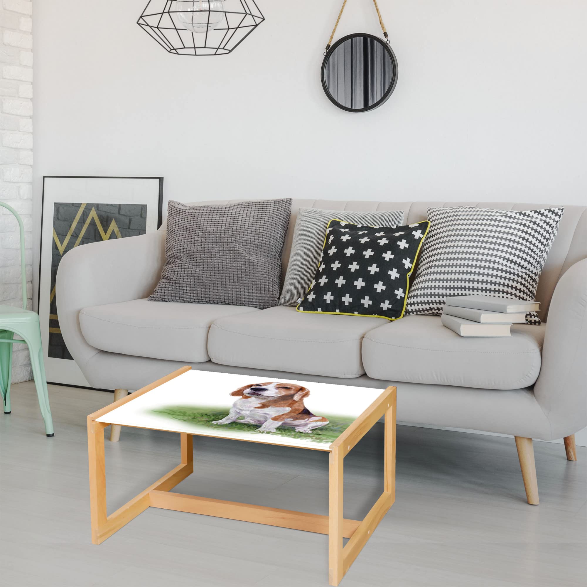Ambesonne Beagle Coffee Table - Wooden Frame Acrylic Glass, Rosewood Caramel for Office & Dorm Decor