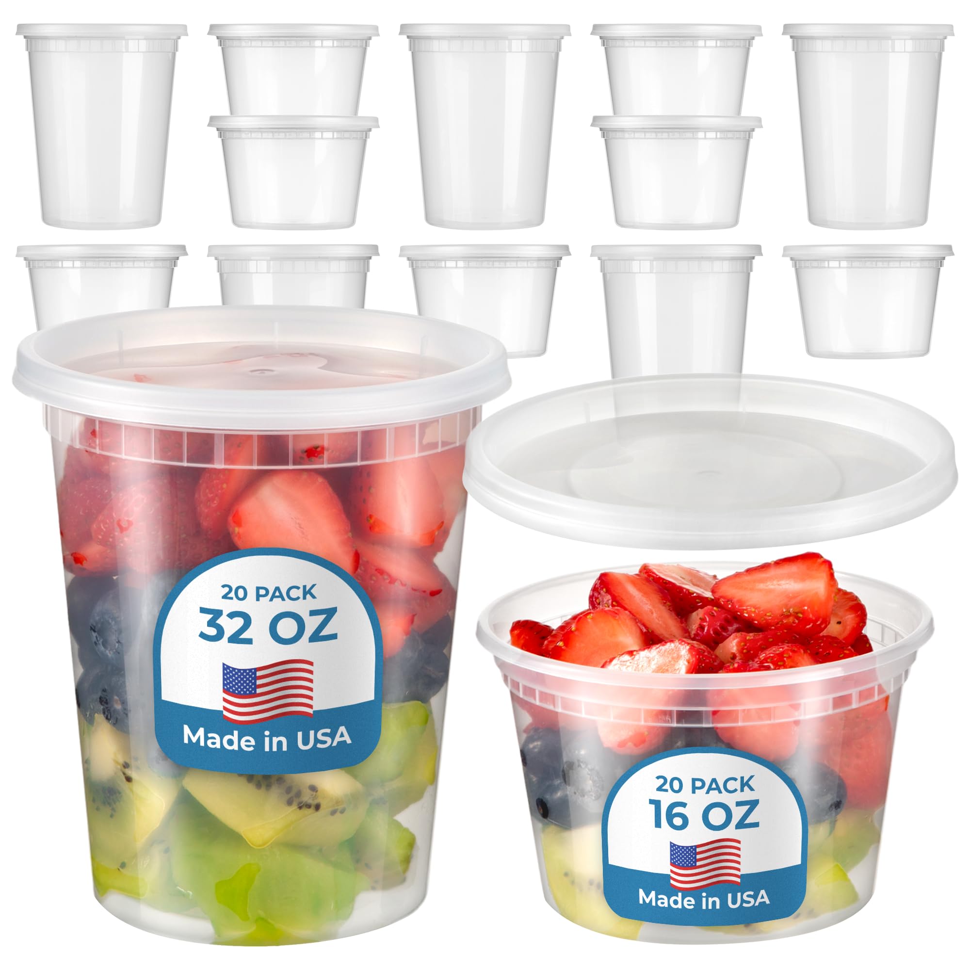 Fit Meal Prep 40-Pack 16oz & 32oz Leakproof Plastic Food Storage Containers with Lids - BPA-Free, Microwave & Freezer Safe, US Made - Perfect for Meal Prepping, Restaurant Takeout, Soup Storage & Leftovers