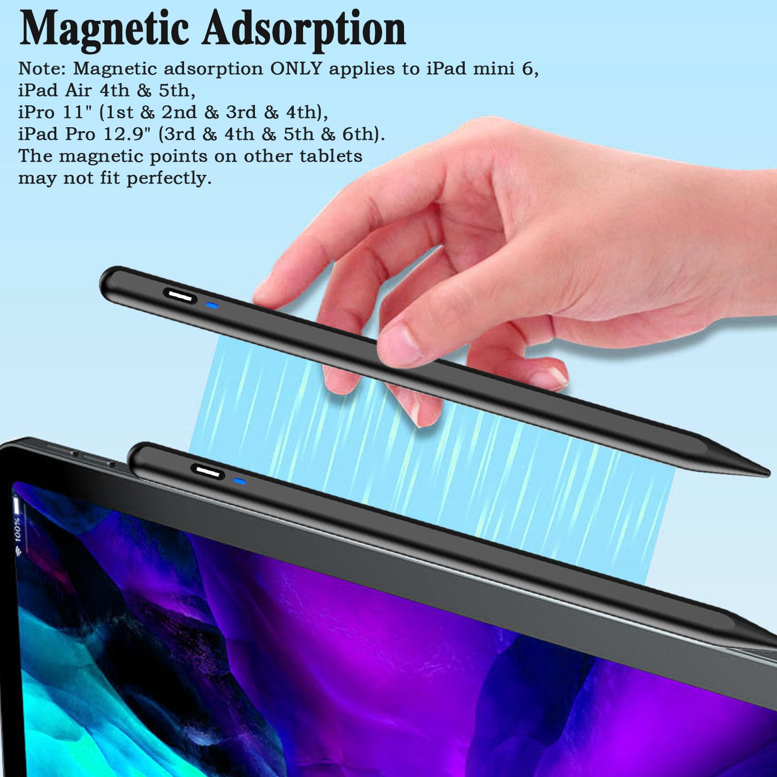 Premium Rechargeable Stylus Pen for iPhone, Samsung, Xiaomi, Huawei, Vivo & Lenovo Tablets - Precision Pom Tip for iOS/Android - Perfect for Note-Taking, Drawing & Digital Art - Black
