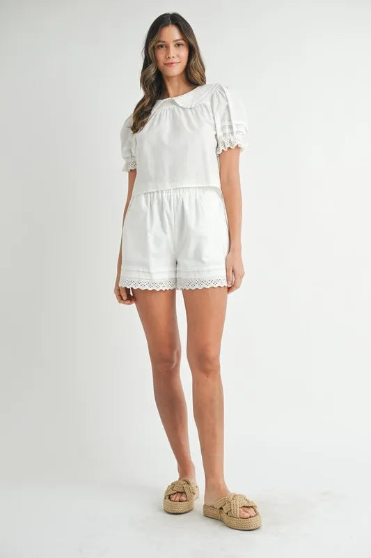Peter Pan Collar Babydoll Blouse & Shorts Set - Vintage-Inspired Women's Outfit for Casual Wear, Date Night & Summer Fashion