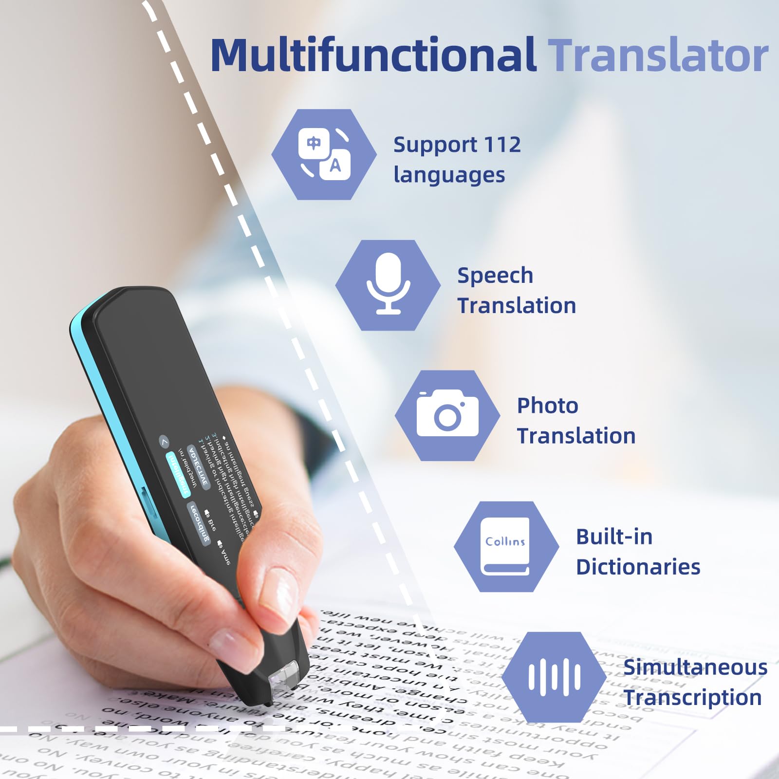 NEWYES Scan Reader Pen 4 with Collins Dictionary - Text to Speech Scanner, 16GB Translation Pen for Students & Adults - Perfect for Language Learning, Travel, and Office Document Reading
