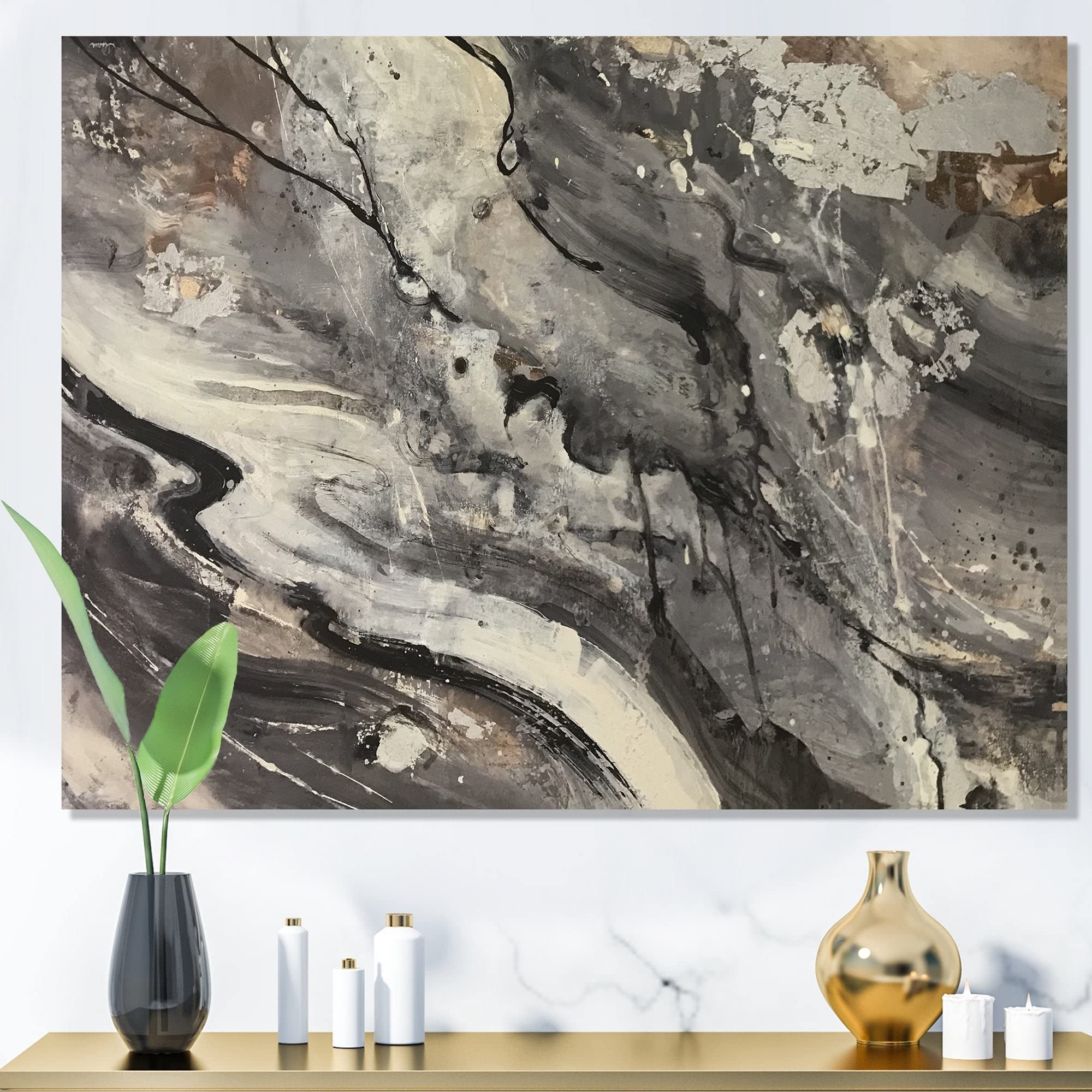 DESIGN ART 'Fire and Ice Minerals II' Farmhouse Canvas Wall Art Print - 46x36 Inches, Black - Perfect for Living Room, Bedroom & Office Decor