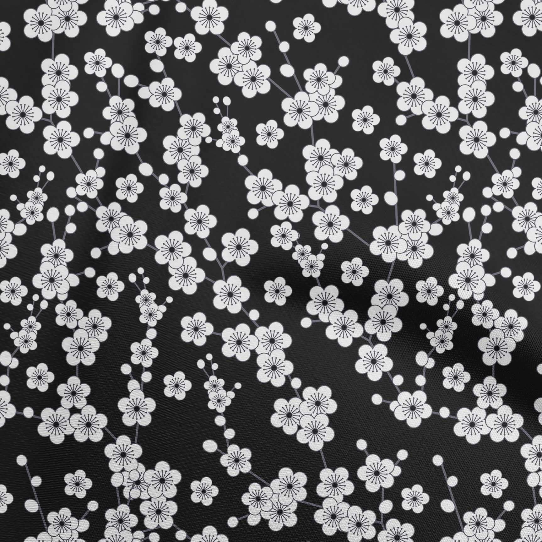 Premium Black Japanese Floral Print Fabric - 56