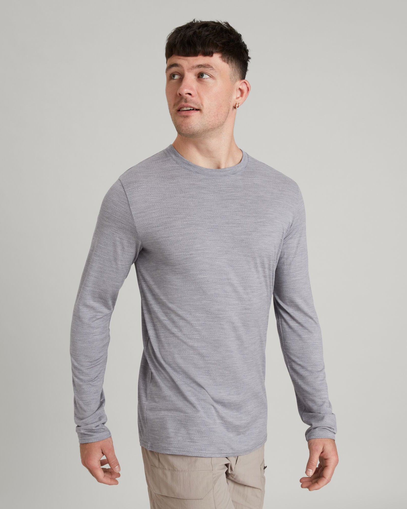 100% Merino Wool Men's Long Sleeve Crewneck Sweater - Mid Grey Marle | Warm & Breathable Base Layer for Hiking, Camping & Winter Outdoor Activities