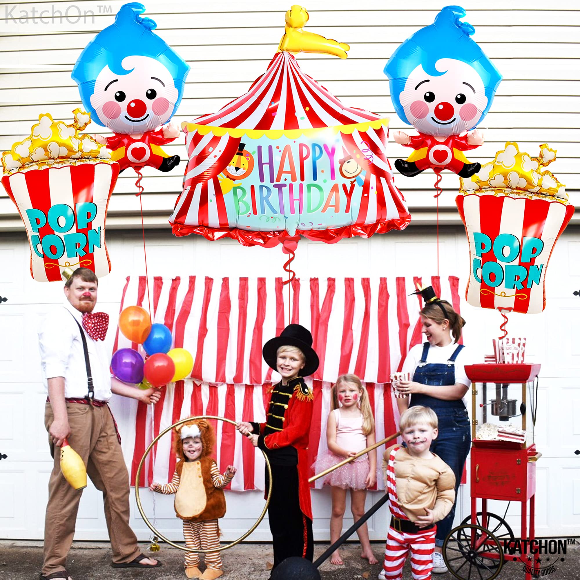 KatchOn 30 Inch Big Carnival Balloons - Pack of 5 | Giant Popcorn Balloons for Birthday Parties, Circus Theme Decorations | Perfect for Carnival Events, Baby Showers & Outdoor Decor