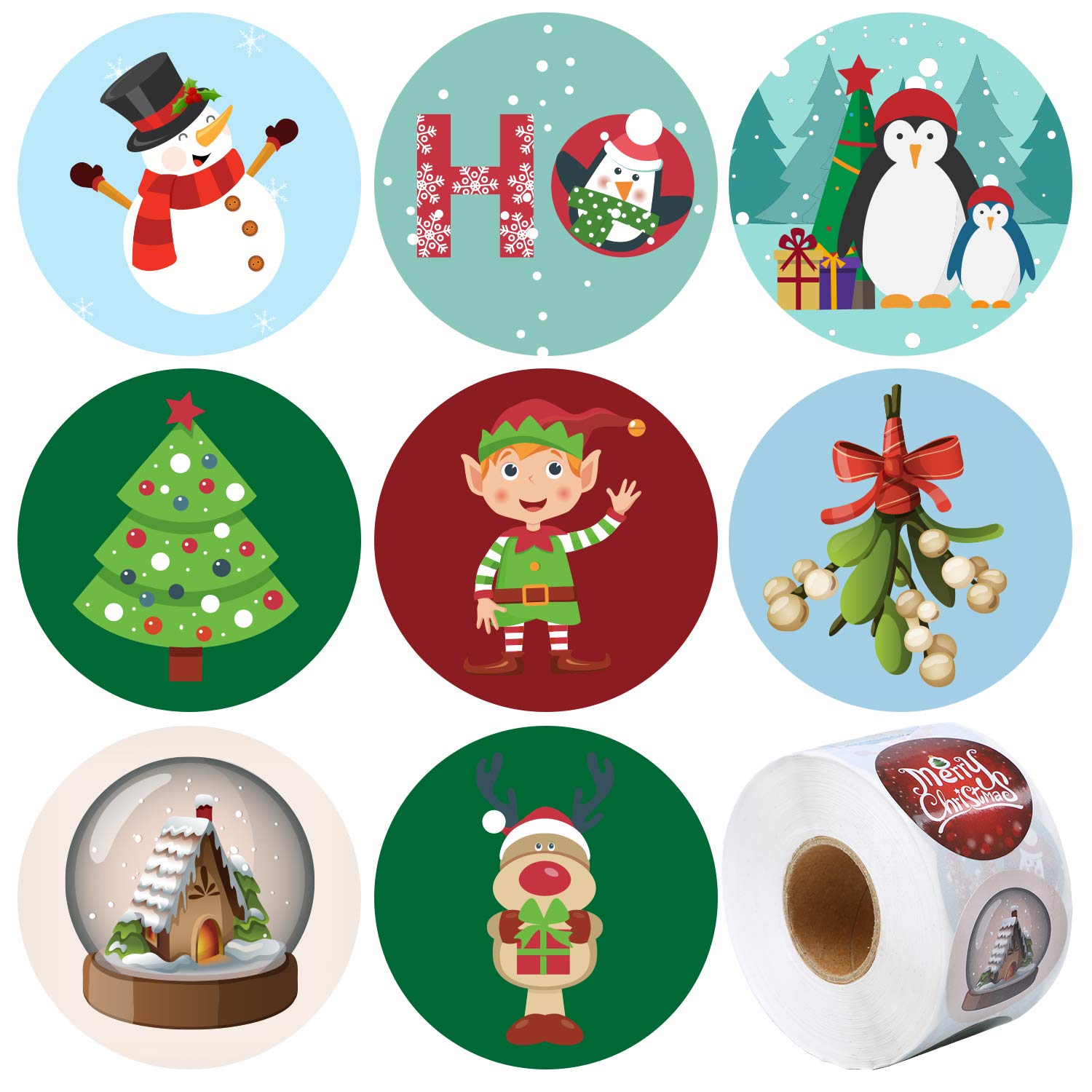 Elcoho 600-Piece Christmas Stickers Assortment - Holiday Roll Stickers with Santa, Snowman & Reindeer Designs for Party Favors, DIY Crafts & Gift Wrapping - Perfect for Christmas Decorations, Scrapbooking & Holiday Cards