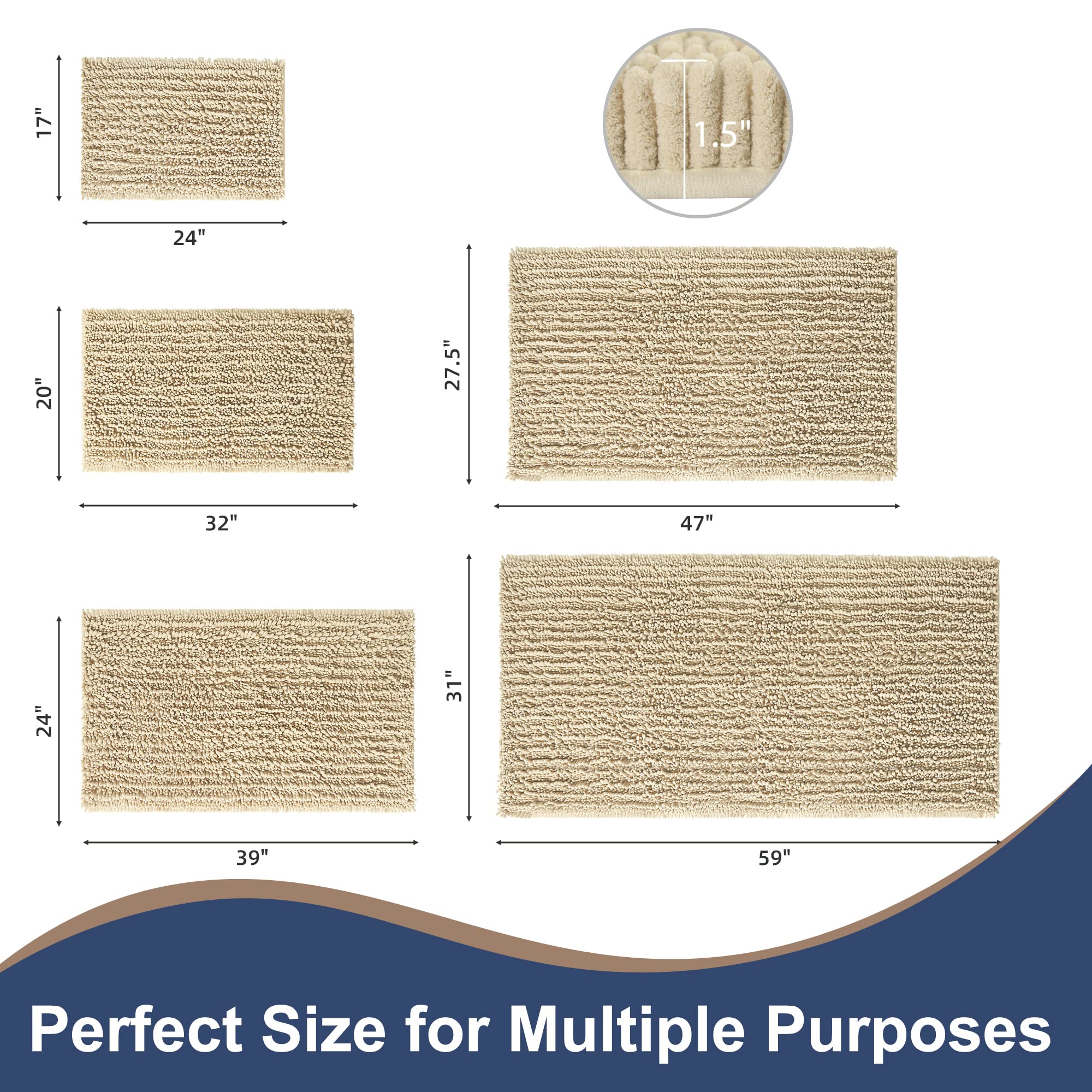 FLOLEOPA Ultra Soft Plush Microfiber Bathroom Rugs - Super Absorbent, Non-Slip, Machine Washable Bath Mats for Shower, Tub & Bathroom Floor (20x32 Inches, Beige) - Perfect for Cozy Bathroom Decor & Quick-Drying Comfort
