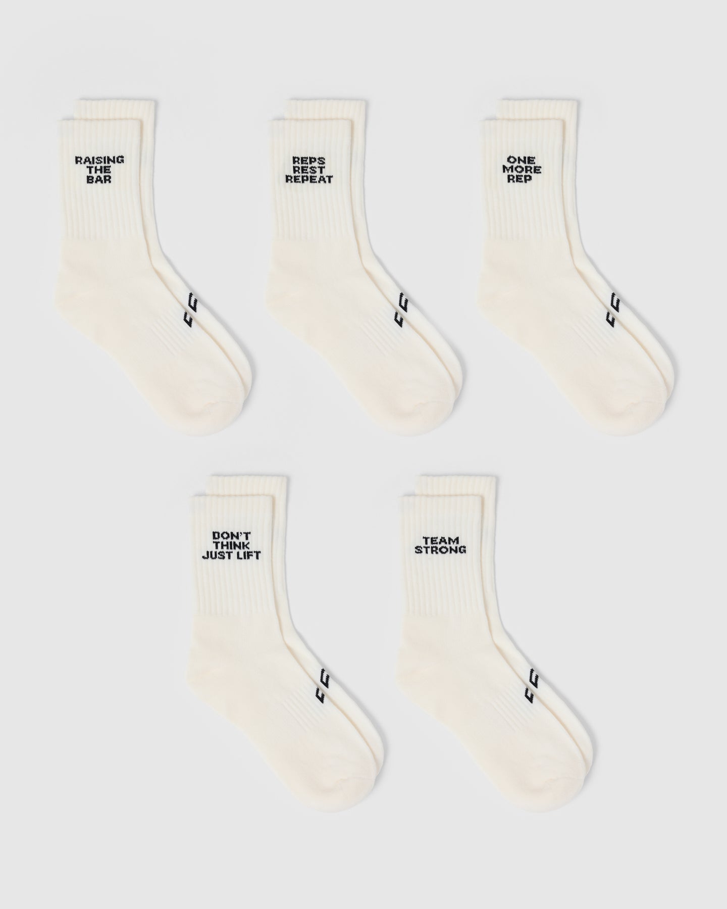 5 Pack Off White Slogan Crew Socks - Comfortable Casual Socks for Men & Women - Perfect for Everyday Wear, Workout, and Gifts