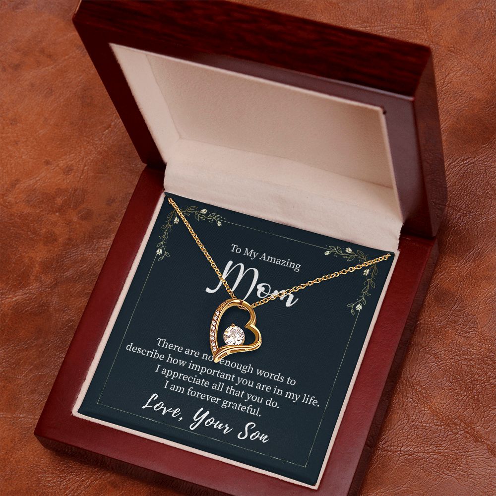 Beautiful Cubic Zirconia Heart Necklace for Mom - 14K White or Yellow Gold Plated Gift from Son | Perfect for Mother's Day, Birthday & Anniversary Gifts