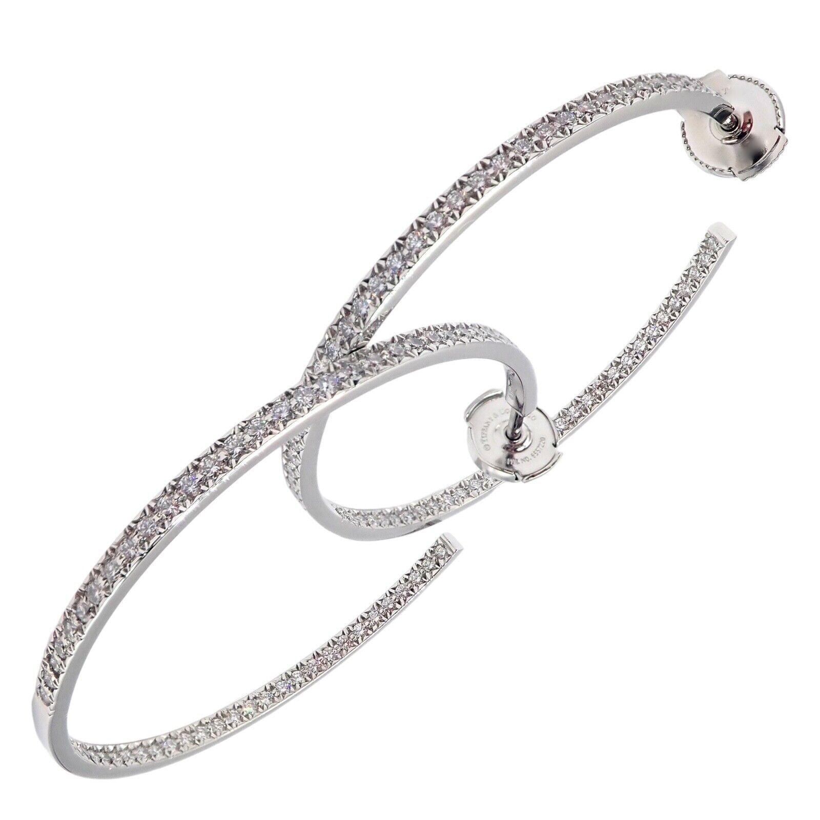Authentic Tiffany & Co Platinum Metro Diamond Large Inside Out Hoop Earrings - Luxury Diamond Hoops for Women, Perfect for Weddings, Parties & Special Occasions