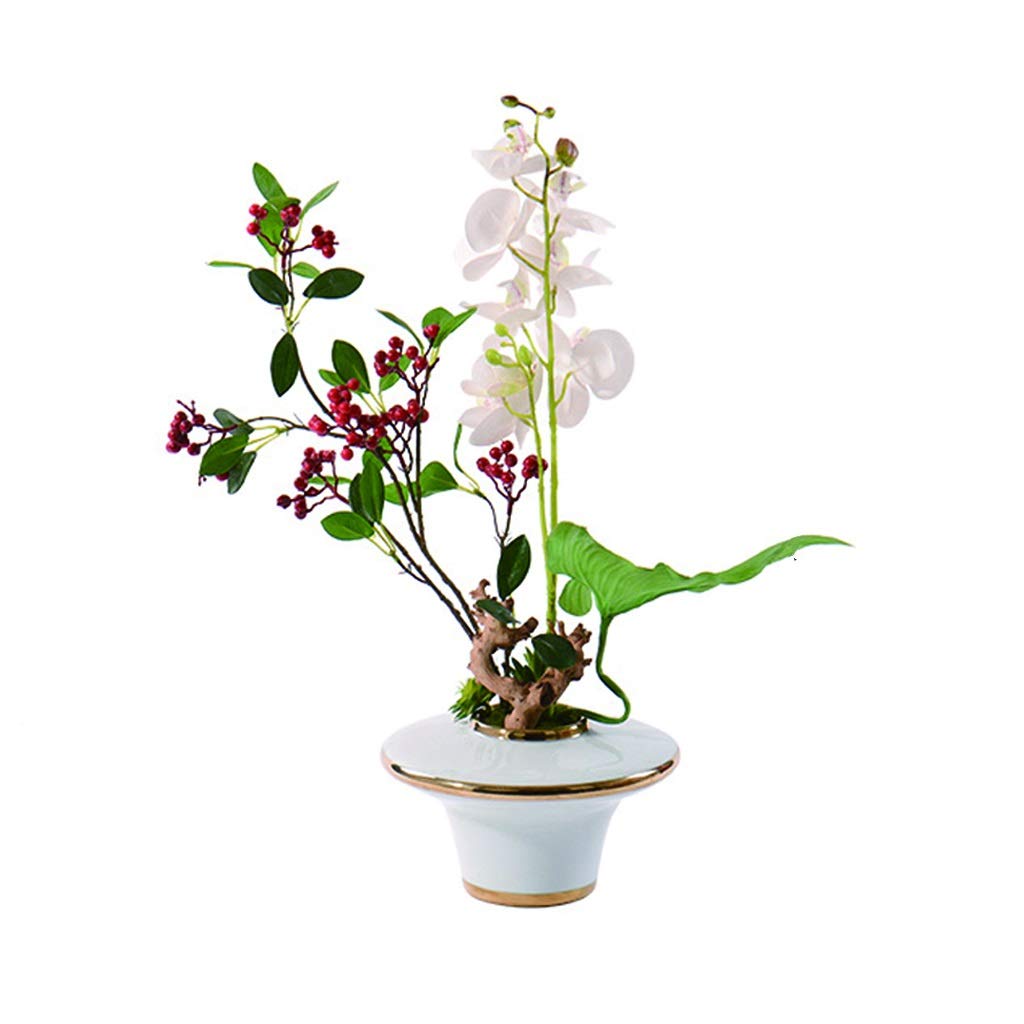 Premium Artificial Phalaenopsis Orchid Silk Flower Arrangement with Berries in White Vase - Elegant Home Office Hotel Decor for Living Room, Reception Desk, Wedding Centerpiece & Tabletop Display