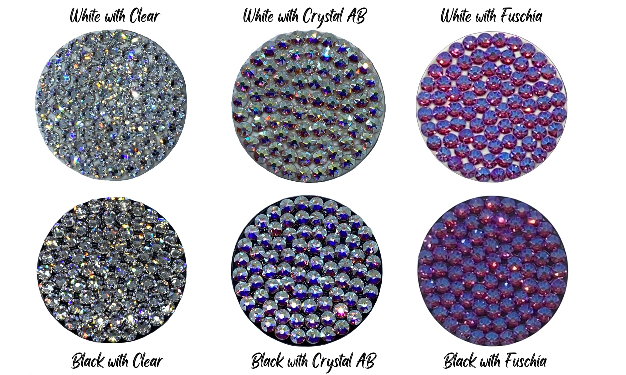 Sparkling Black or White Rhinestone Pop-Up Phone Grip & Stand - Genuine Austrian Crystals (Clear/AB/Fuchsia) | Perfect for Selfies, Videos & Hands-Free Viewing